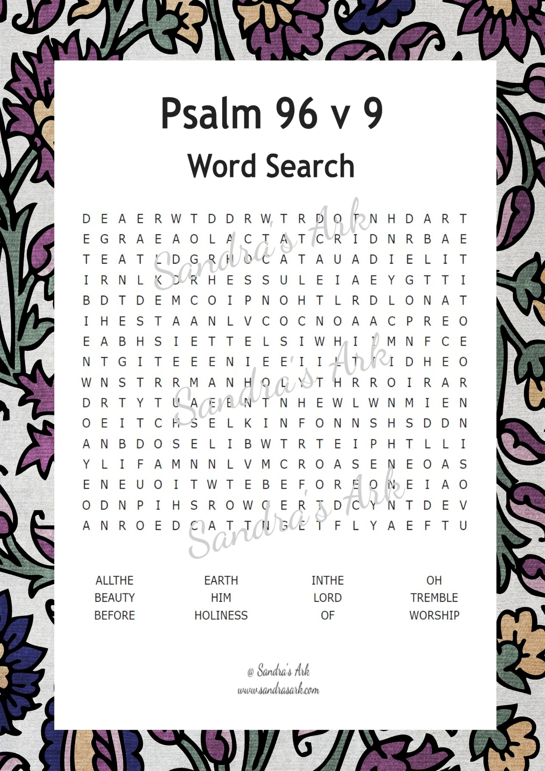Sandra s Ark FREE Psalm 96 V 9 Word Search Puzzle Coffee 