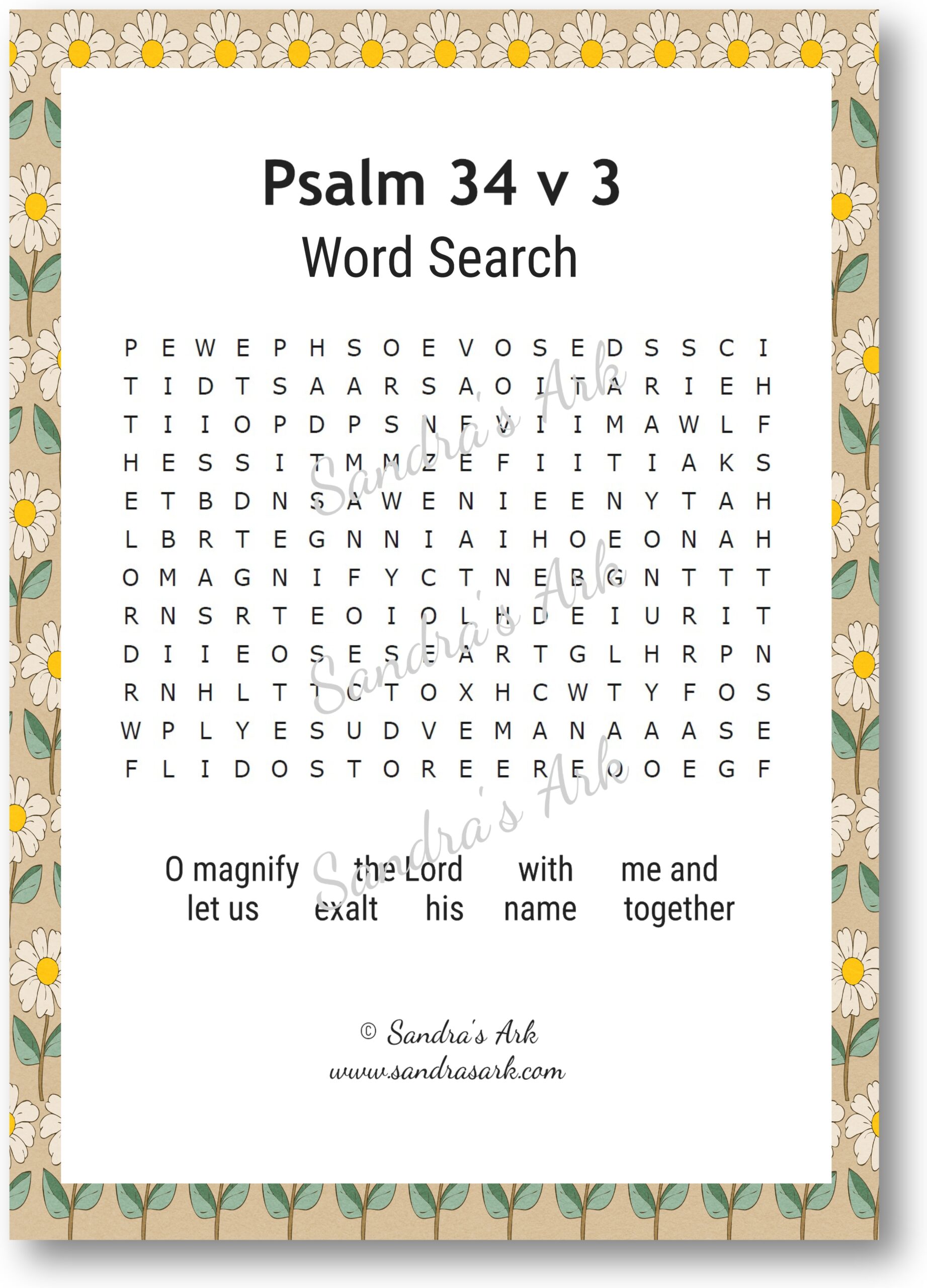 Sandra s Ark Psalm 34 V 1 4 Free Word Search Puzzles Coffee 