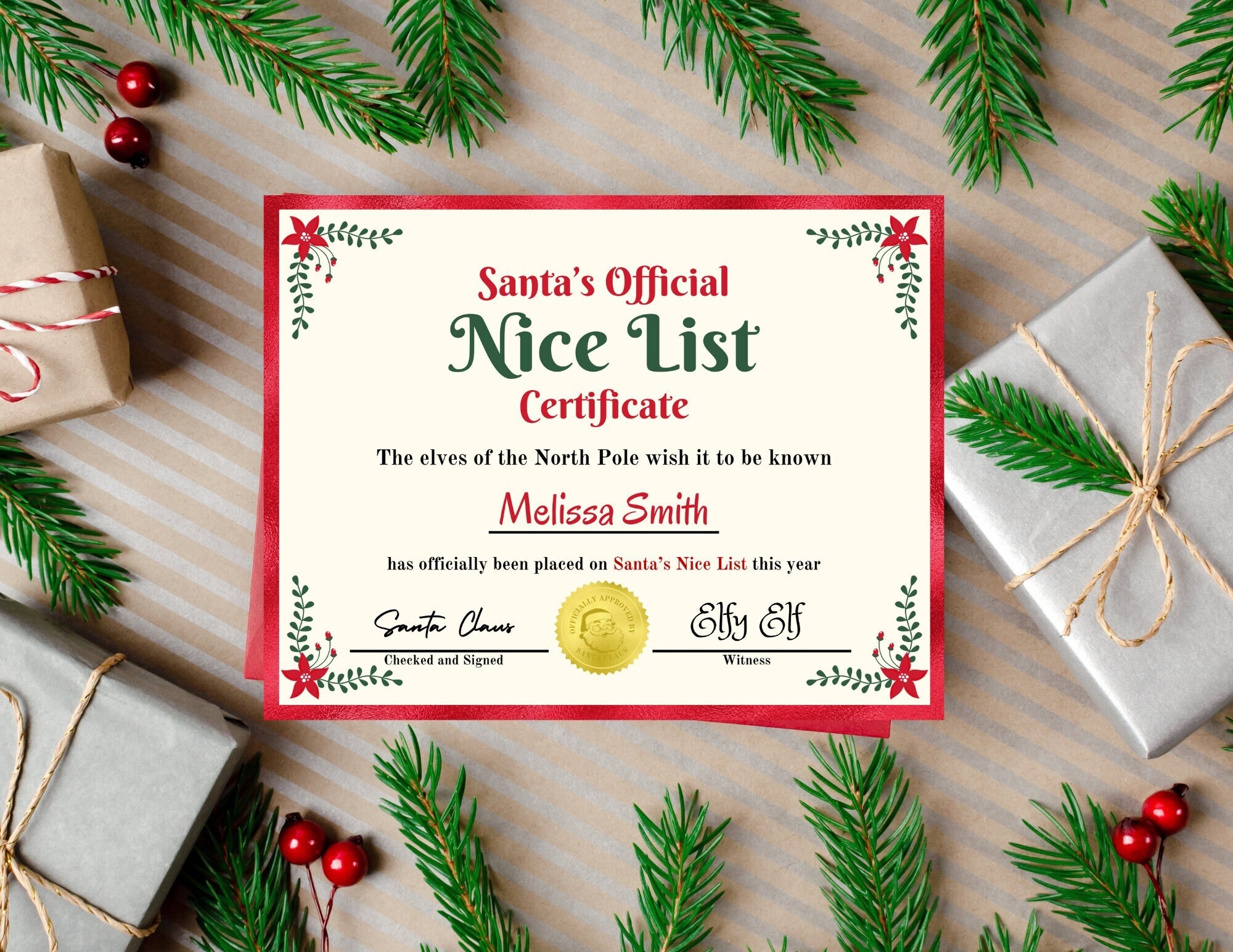 free printable nice list certificate 2018