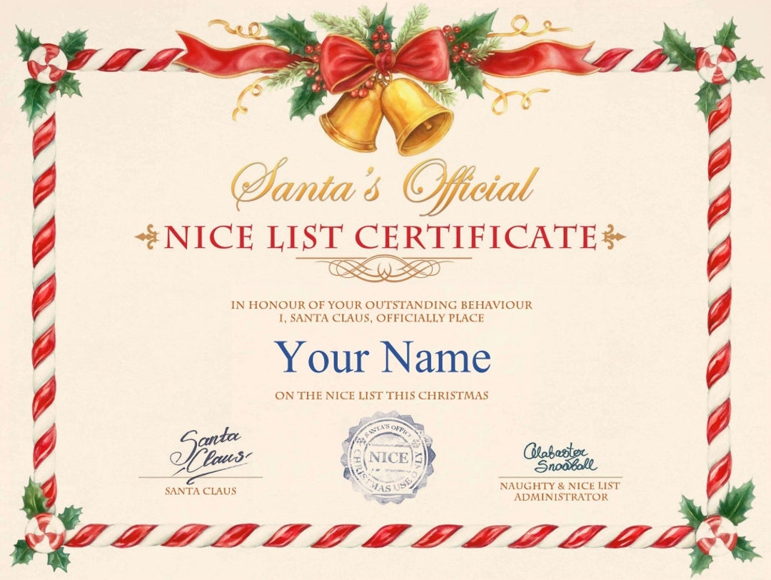 Santa s Official Nice List Certificate Customizable Christmas Xmas Gift For Kids Family Boys Girls Printable Instant Download 2023 Etsy