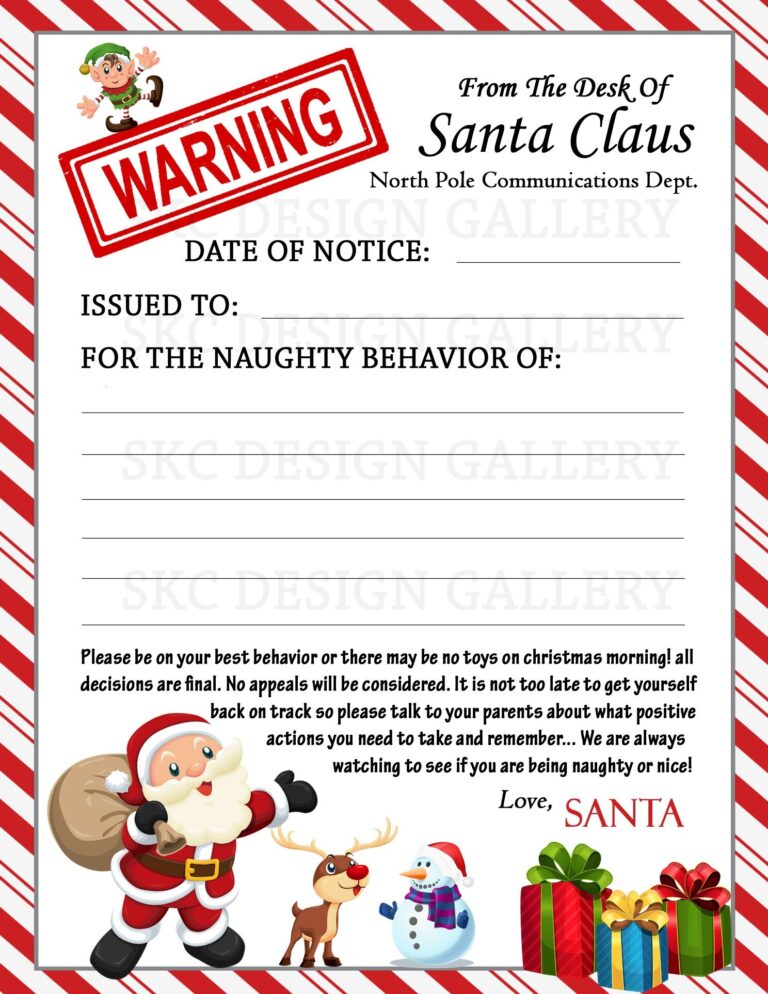 Santa WARNING Letter PRINTABLE PDF Naughty Behavior Santa Letter Personalized Santa Letter
