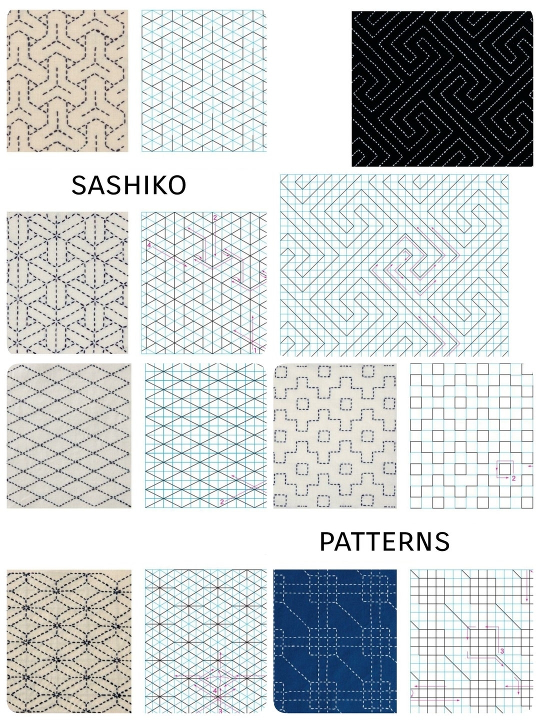 Sashiko Embroidery Japanese Patterns Set PDF Instant Download Digital Printable Etsy Australia
