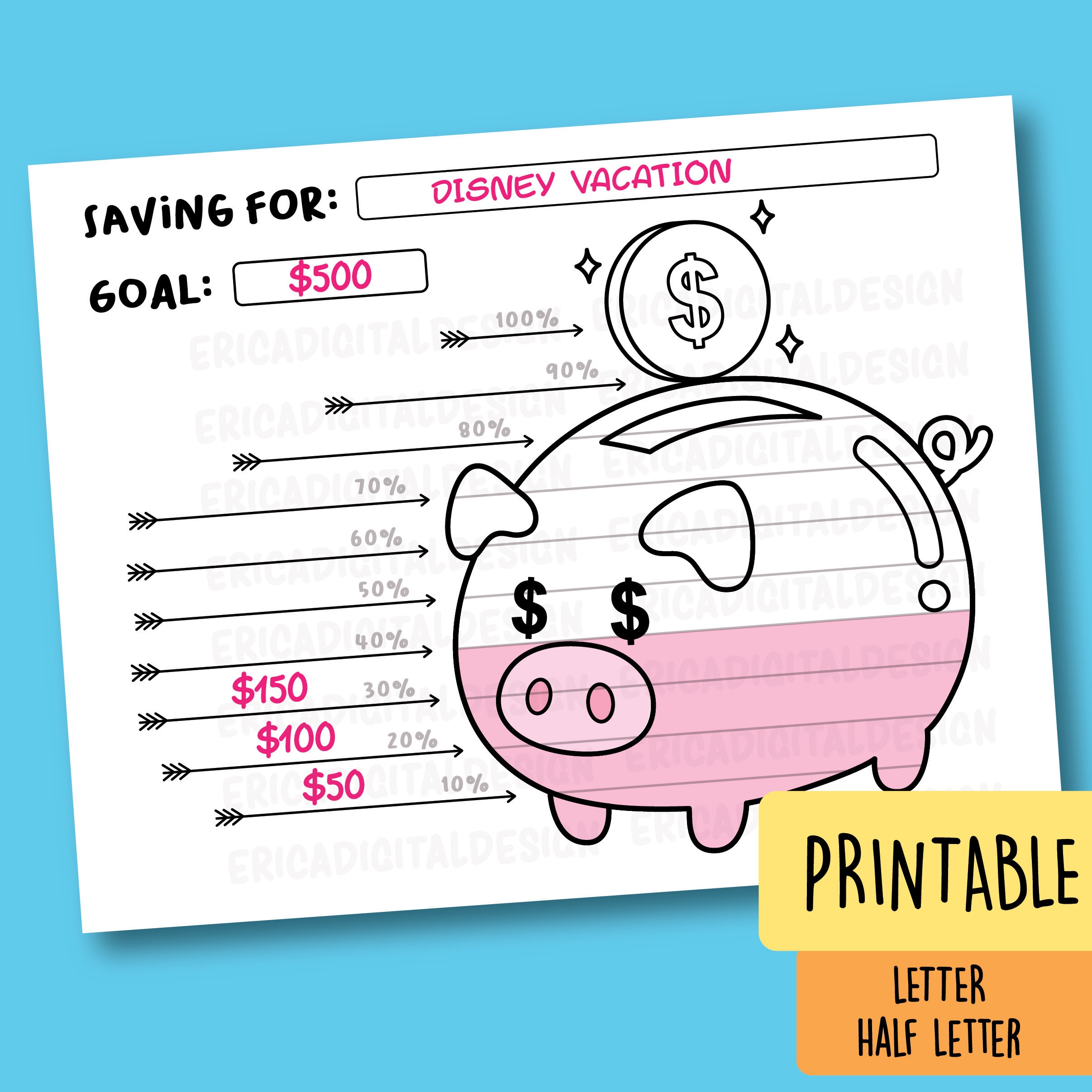 Saving Goal Tracker Printable Bullet Journal Planner Inserts Kids Saving Coloring Page Financial Planner Kids Saving Money Saver Motivator