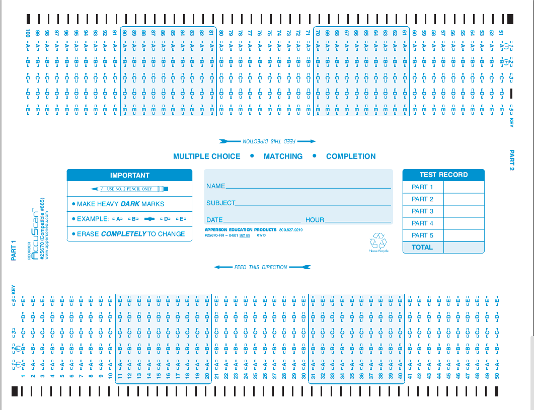 free printable scantron sheets