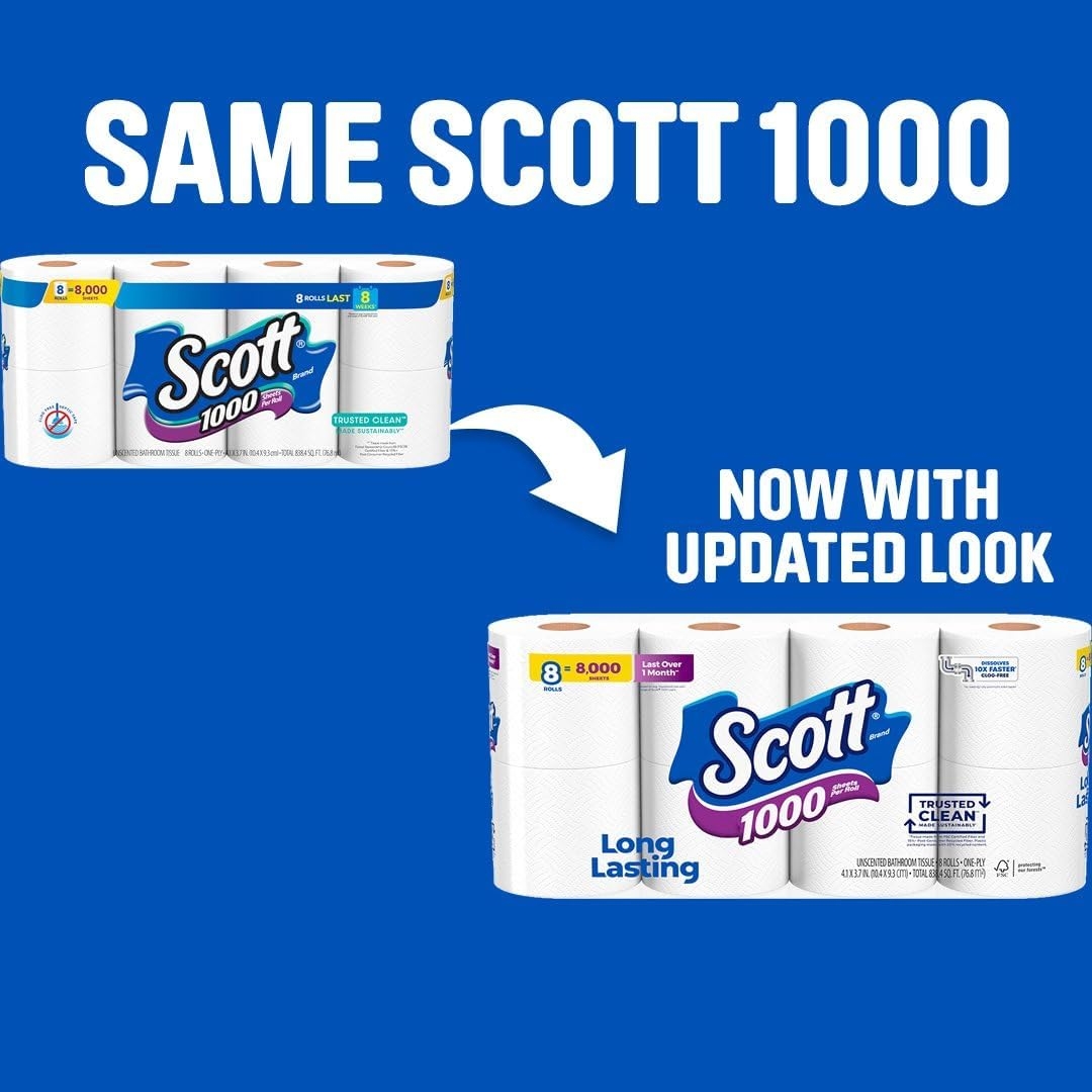 Scott 1000 Trusted Clean Toilet Paper 32 Rolls Septic Safe 1 Ply Toilet Tissue Bigbigmart