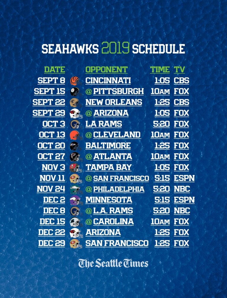 Seahawks 2019 Regular season Schedule Is Set Seattle Will Get 