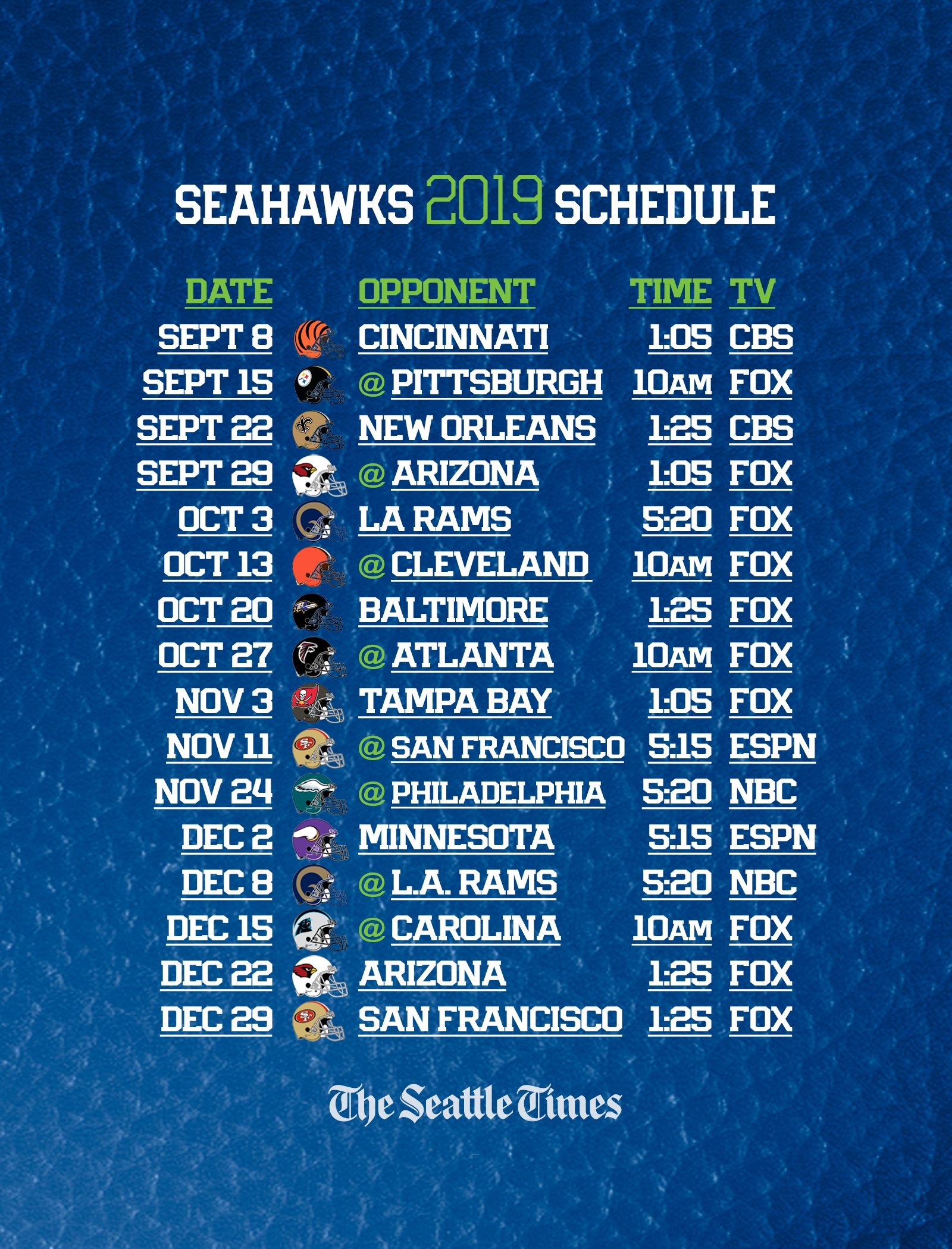 Seahawks 2019 Regular season Schedule Is Set Seattle Will Get 