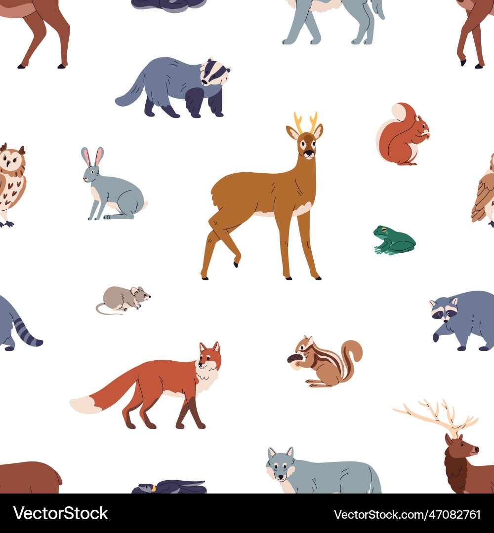 Seamless Pattern Forest Animals Repeating Print Vector Image