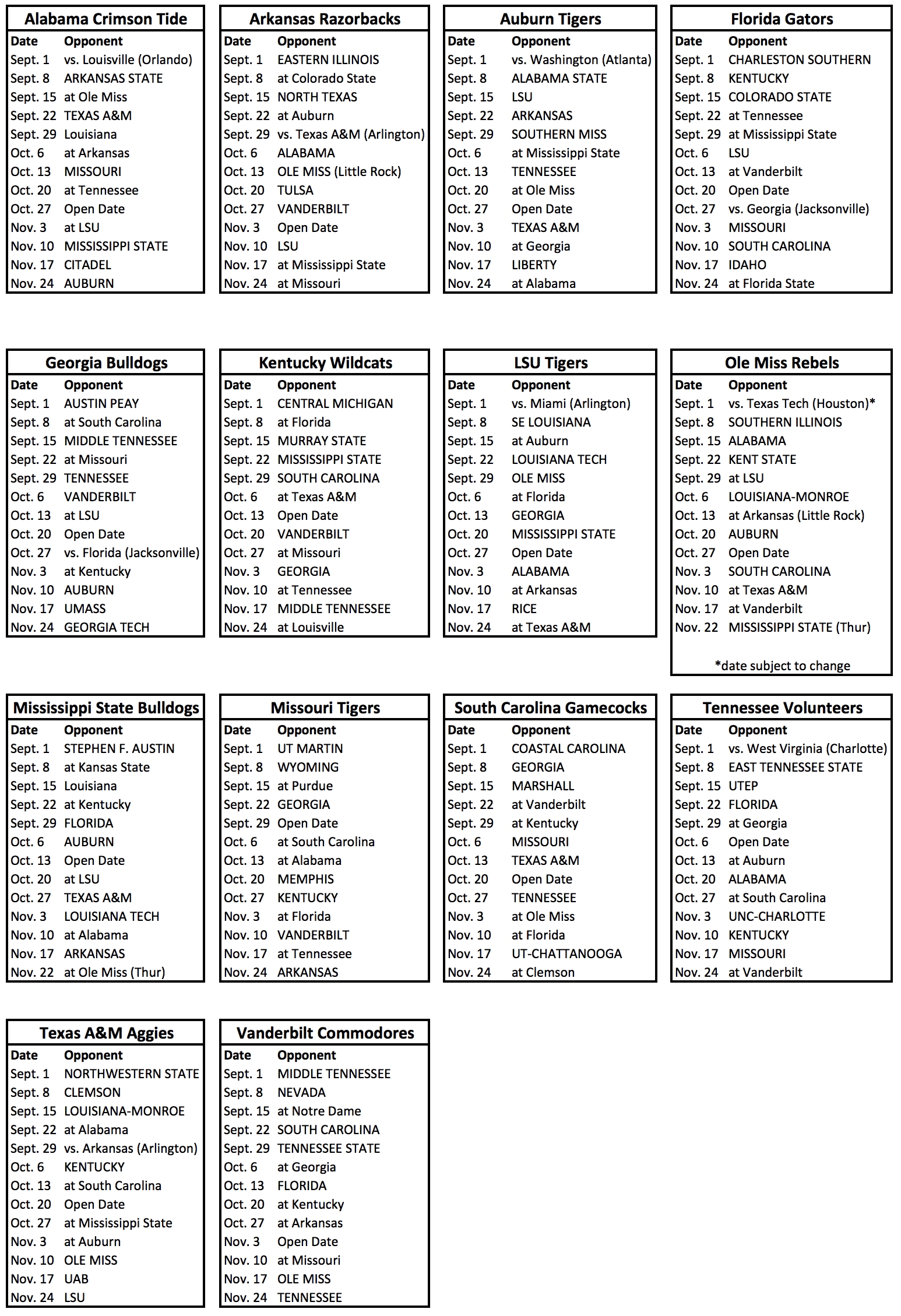 SEC 2018 Football Schedules Phil Steele