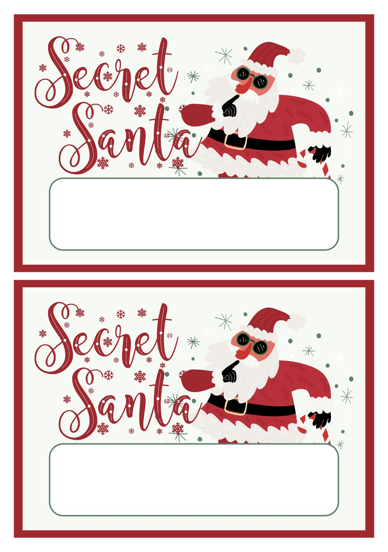 free printable secret santa cards