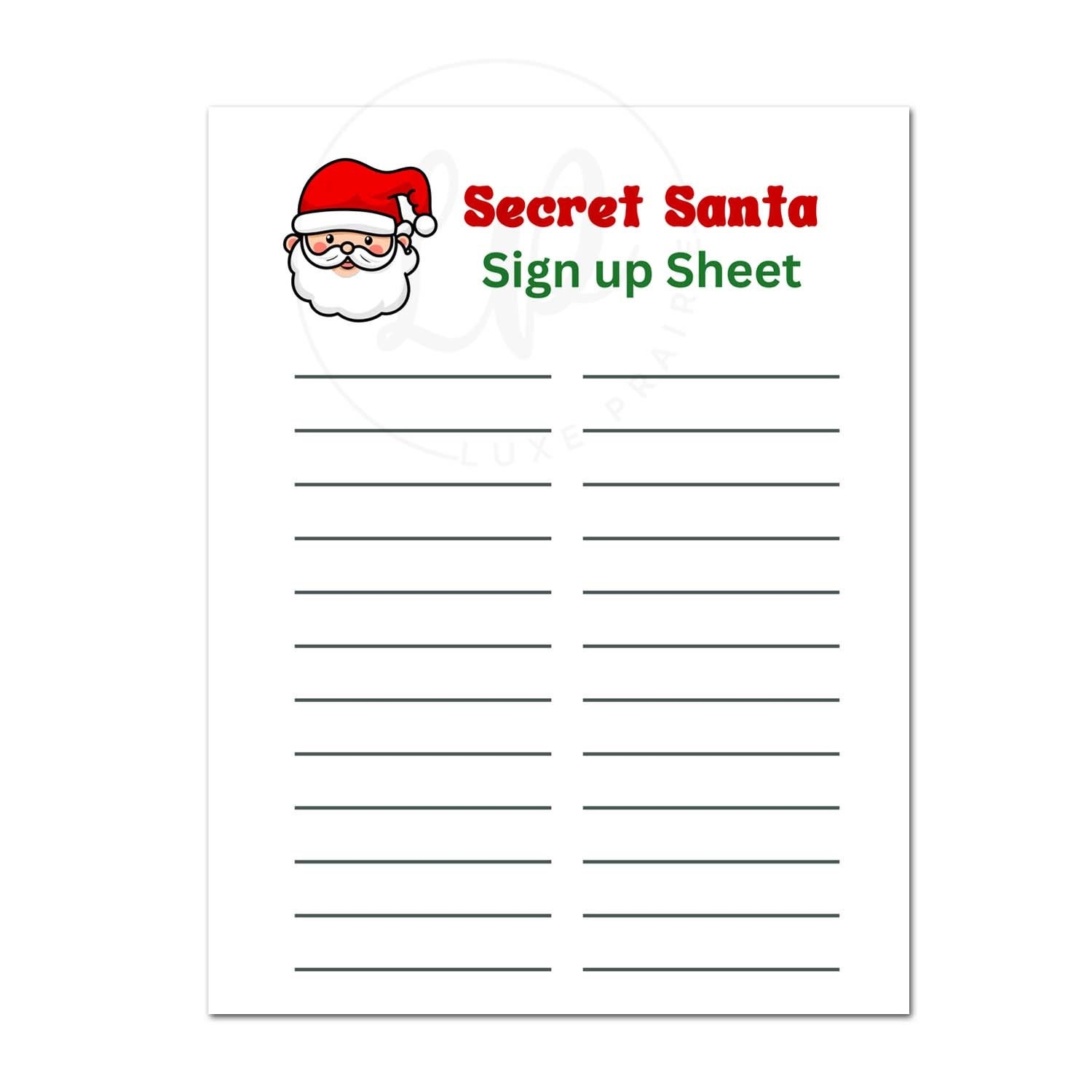 Secret Santa List Printable Santa Gift Exchange At Work School Church Secret Santa PDF Etsy