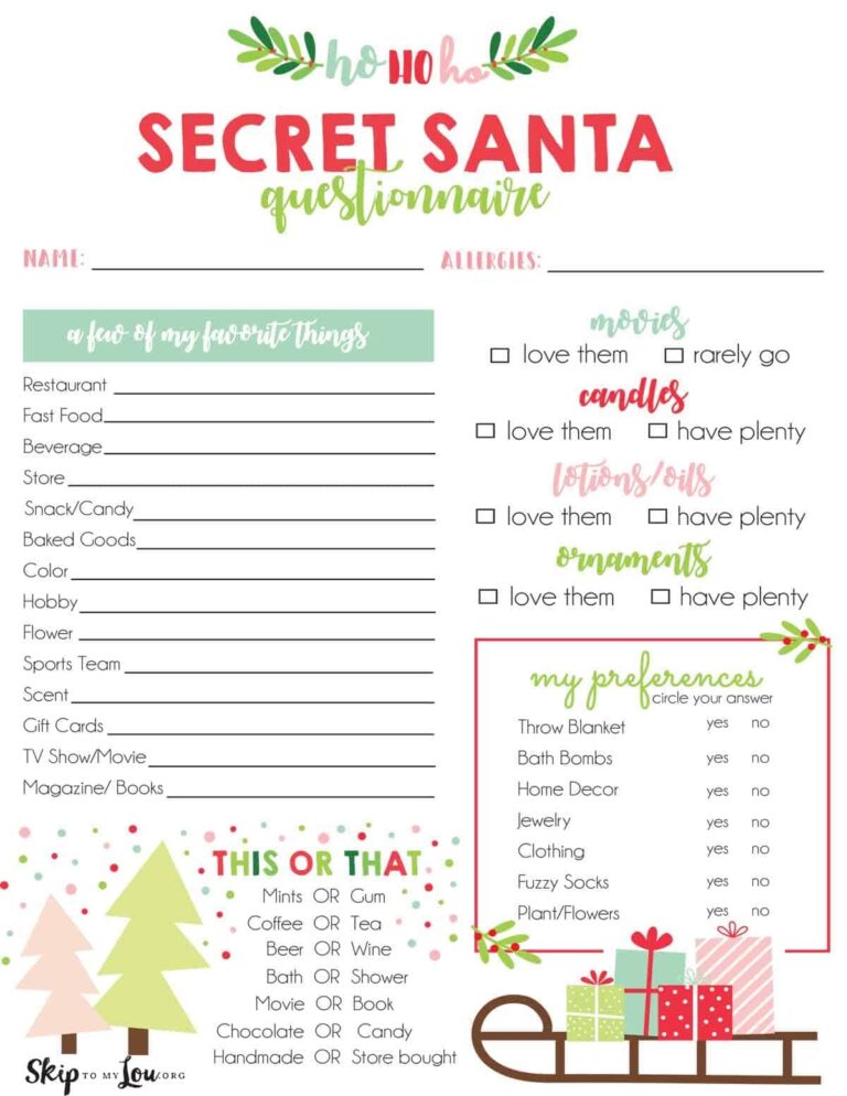 Secret Santa Questionnaire Skip To My Lou