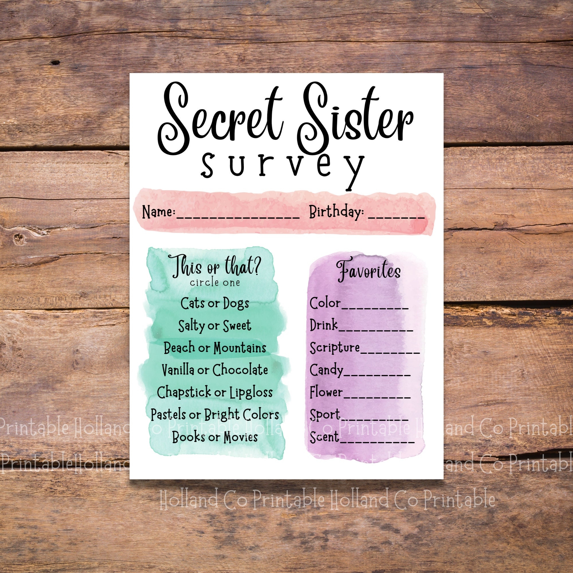 printable secret sister questionnaire