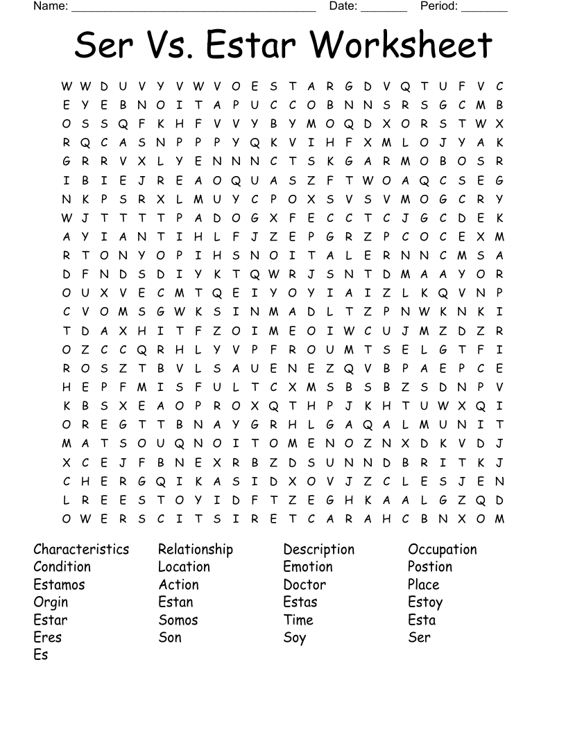 Ser Vs Estar Worksheet Word Search WordMint Worksheets Library
