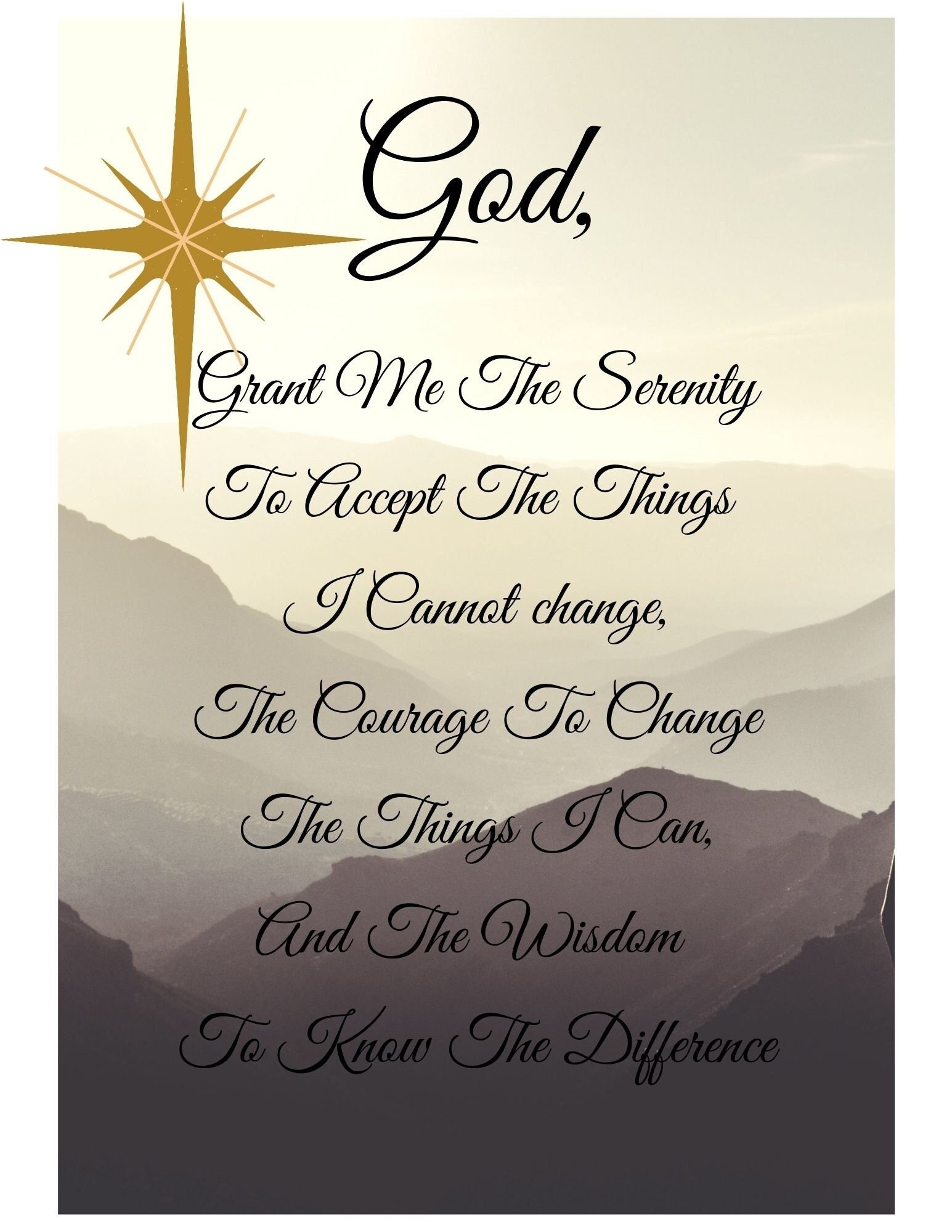 Serenity Prayer Digital PDF Download Inspirational Saying Wall Art Printables Wall Hanging Wall Decor
