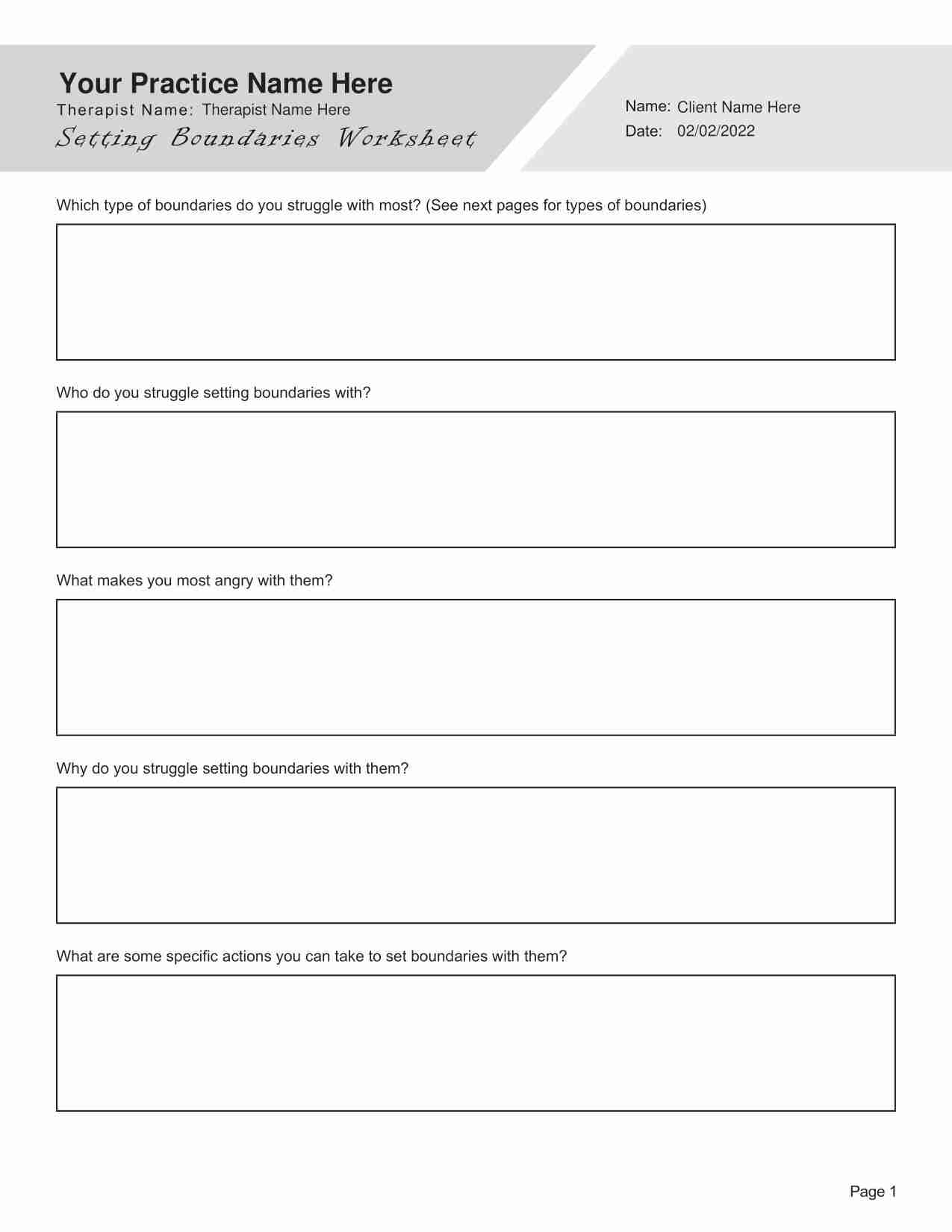 boundaries worksheets therapeutic free printable