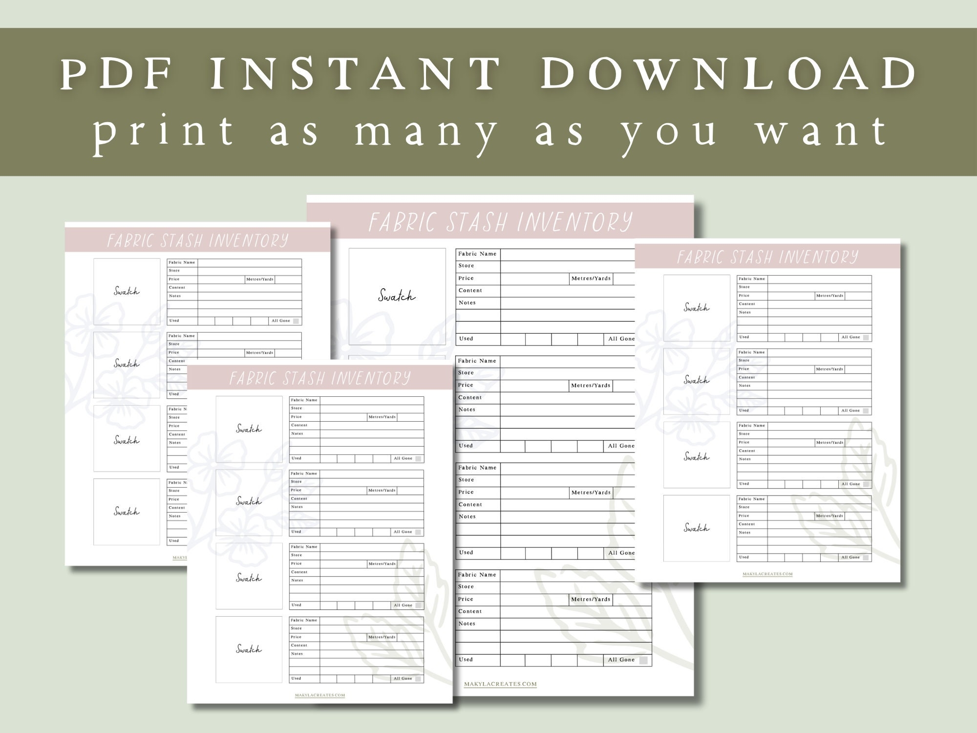 Sewing Fabric Stash Inventory PDF Printable Sheet A4 U0026 Letter 