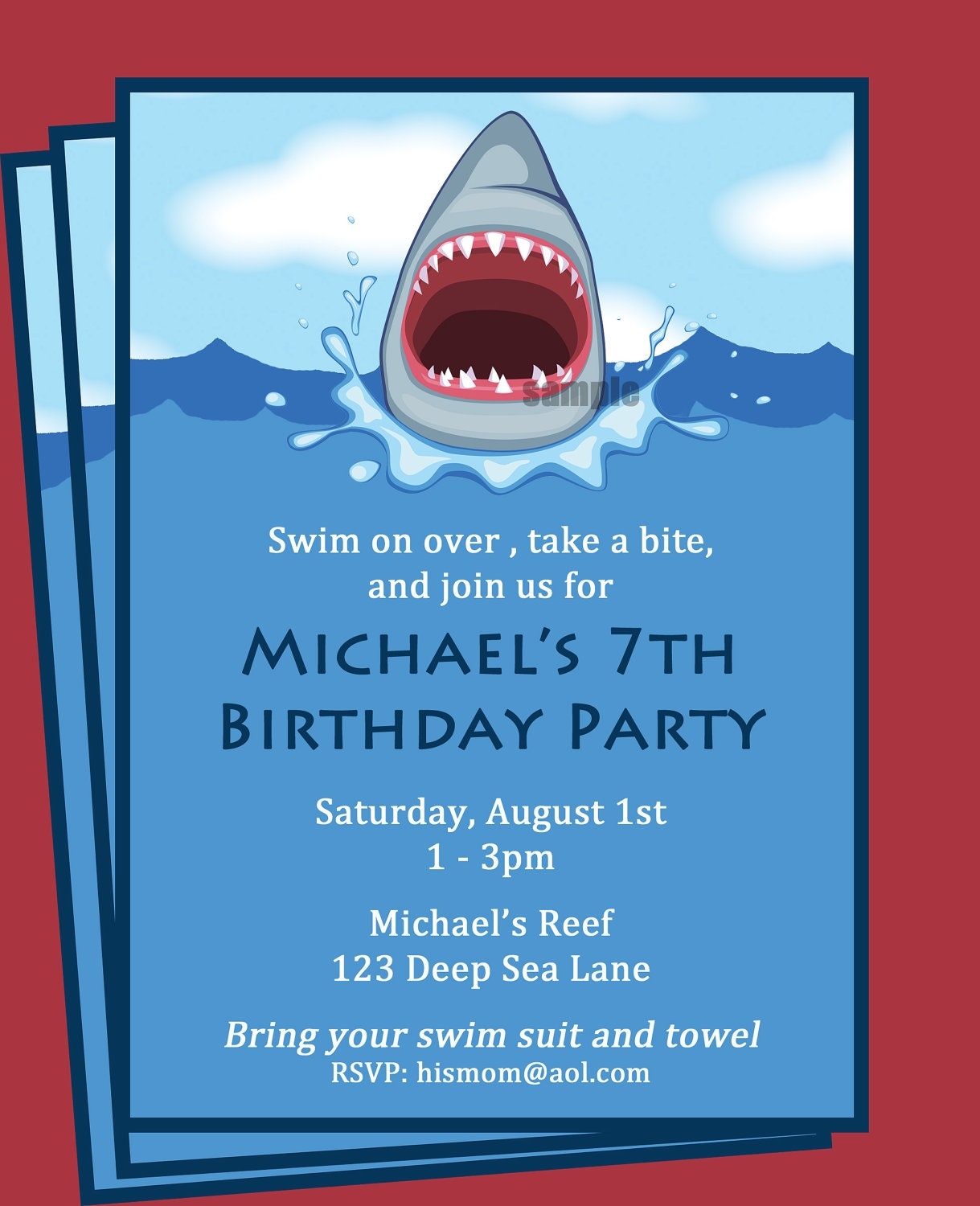 Shark Invitation Printable Printable Or Printed With FREE SHIPPING Personalized For Your Party Boy s Pool Party Swim Party