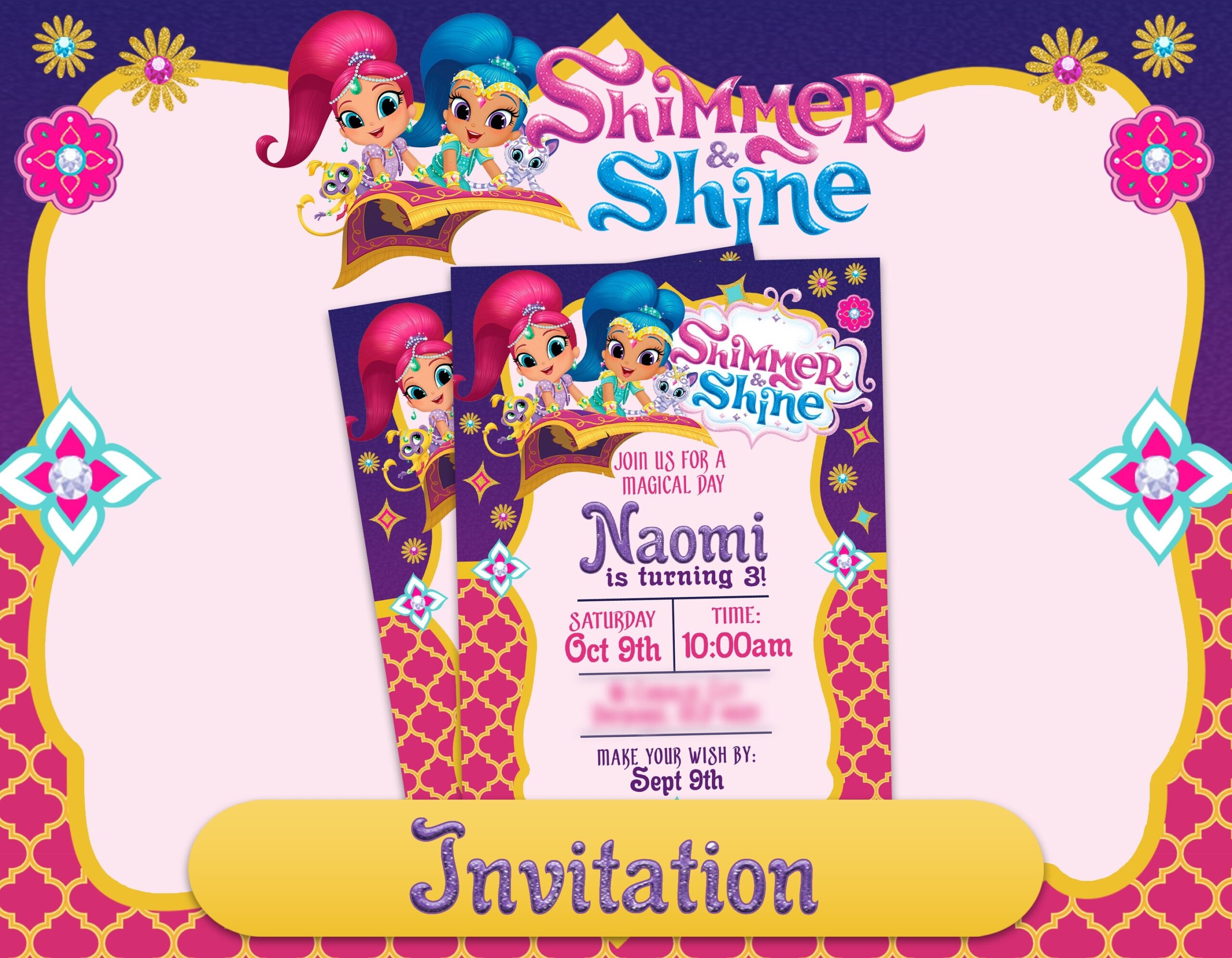 Shimmer And Shine Personalised Printable Birthday Party Invitation