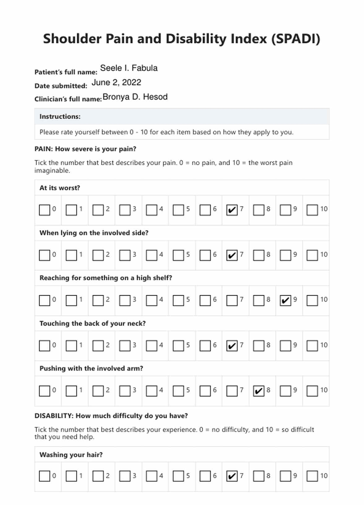 back pain index printable