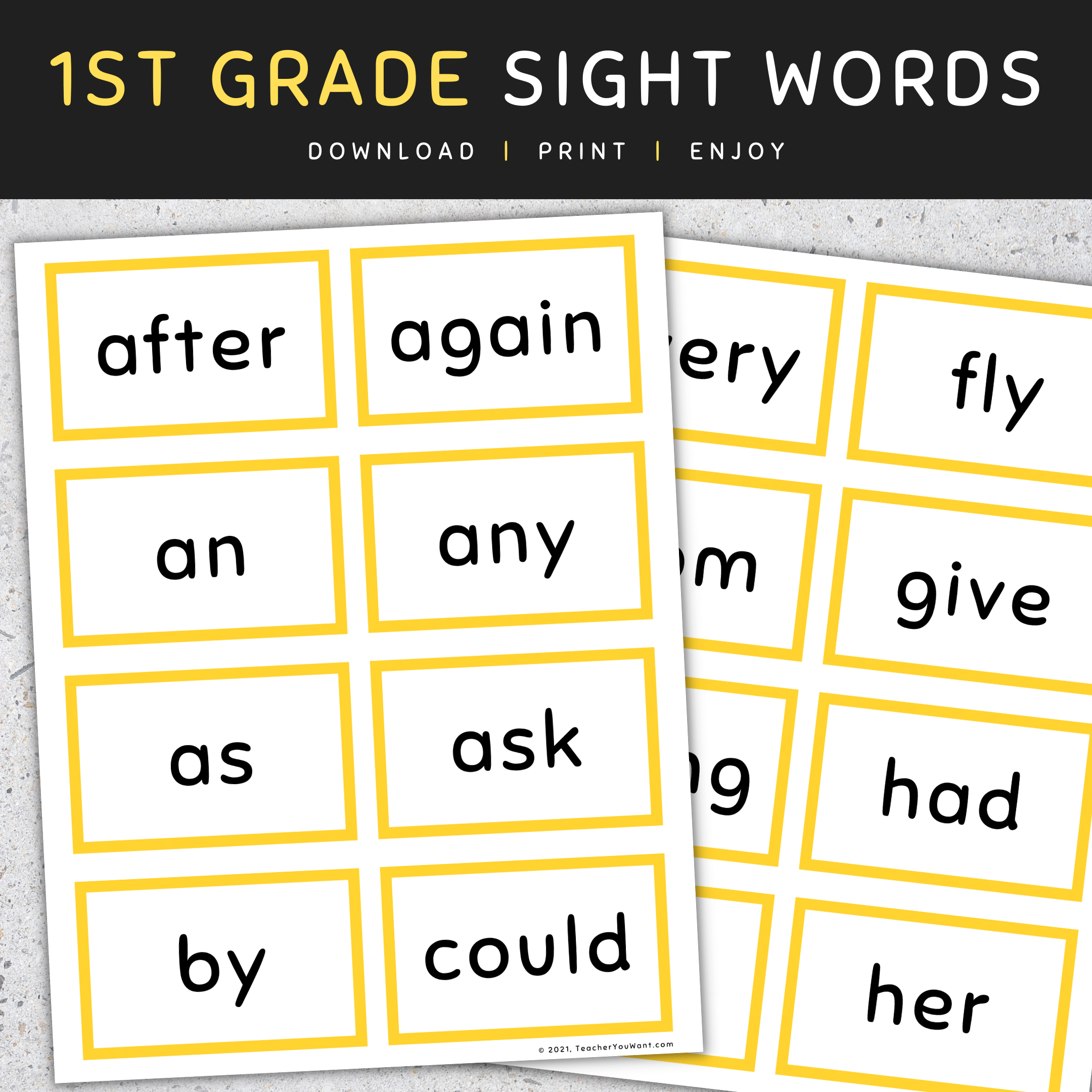 Sight Words Flashcards 1st Grade Sight Words