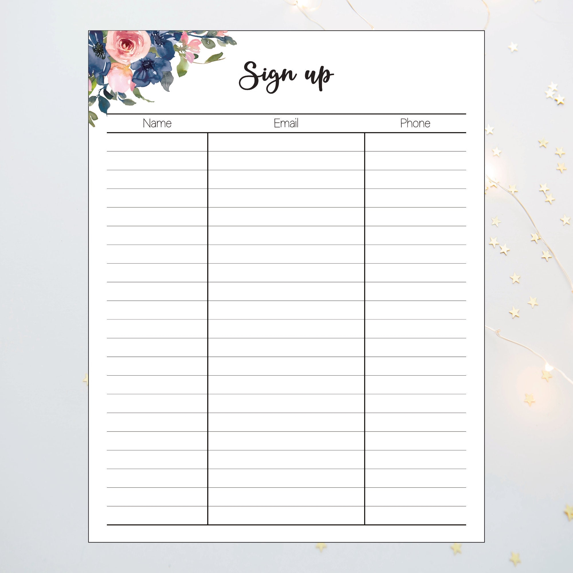 Sign Up Sheet Sign Up Template Email List Printable Sign Up 