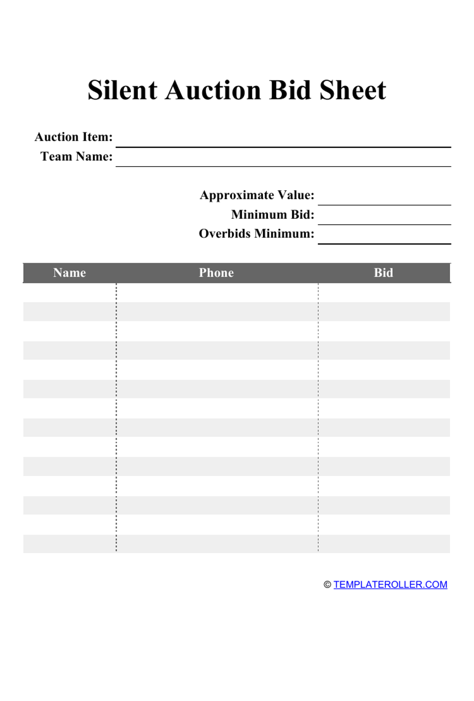 Silent Auction Bid Sheet Template Fill Out Sign Online And 