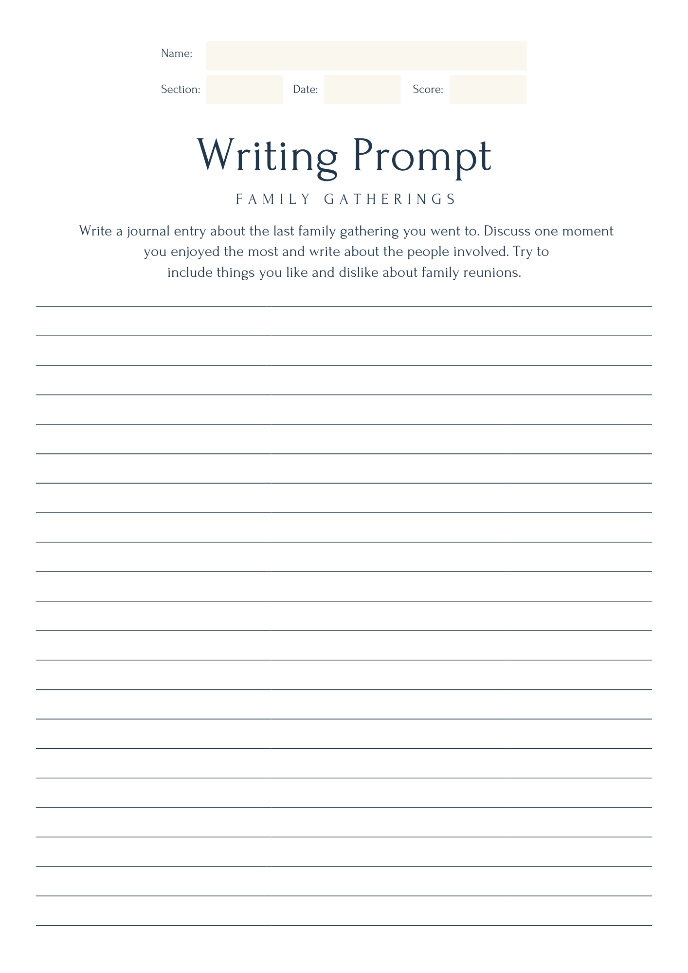 Simple Journal Writing Prompt Worksheet My English Pages