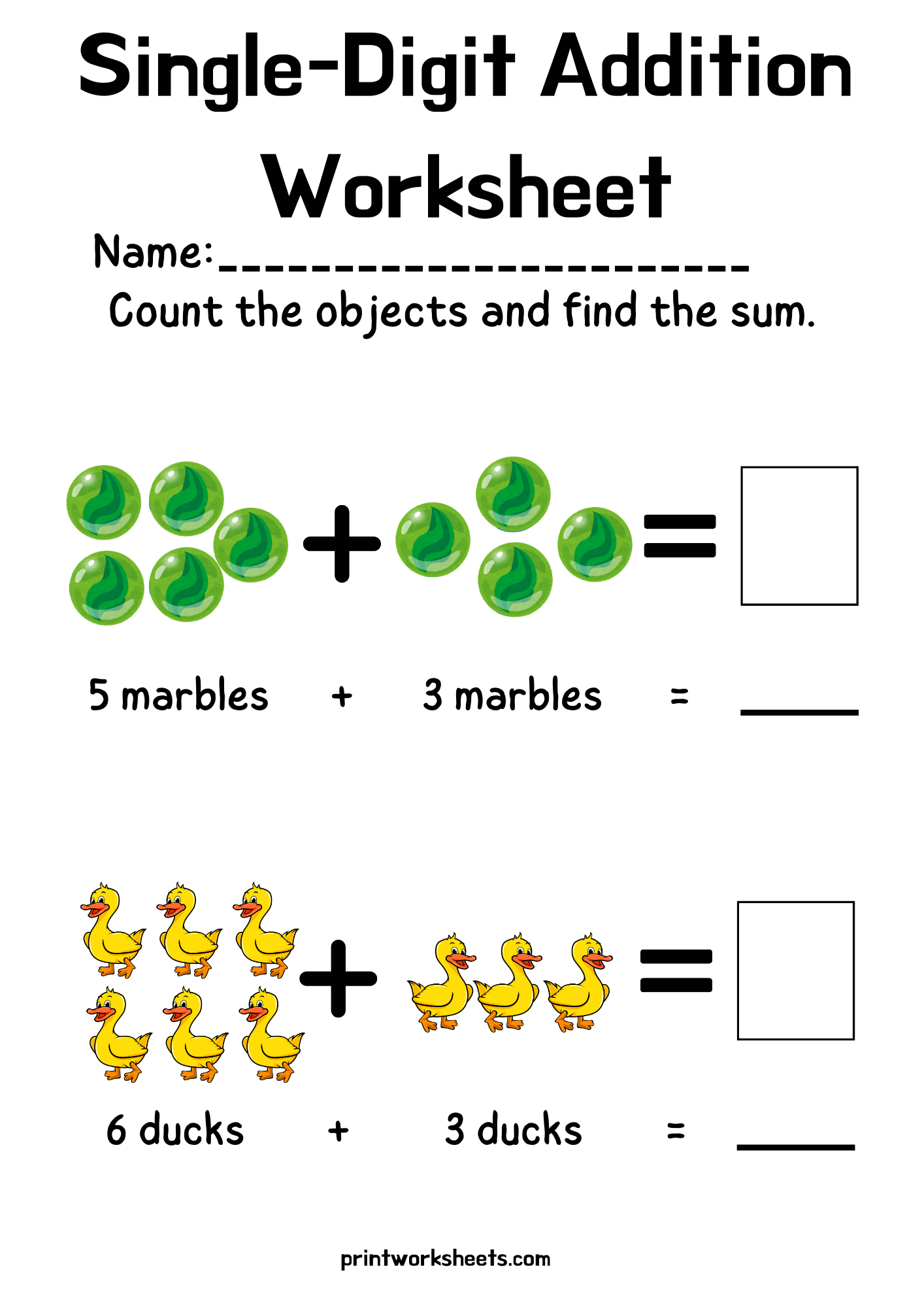 Single Digit Addition Worksheets Print Worksheets