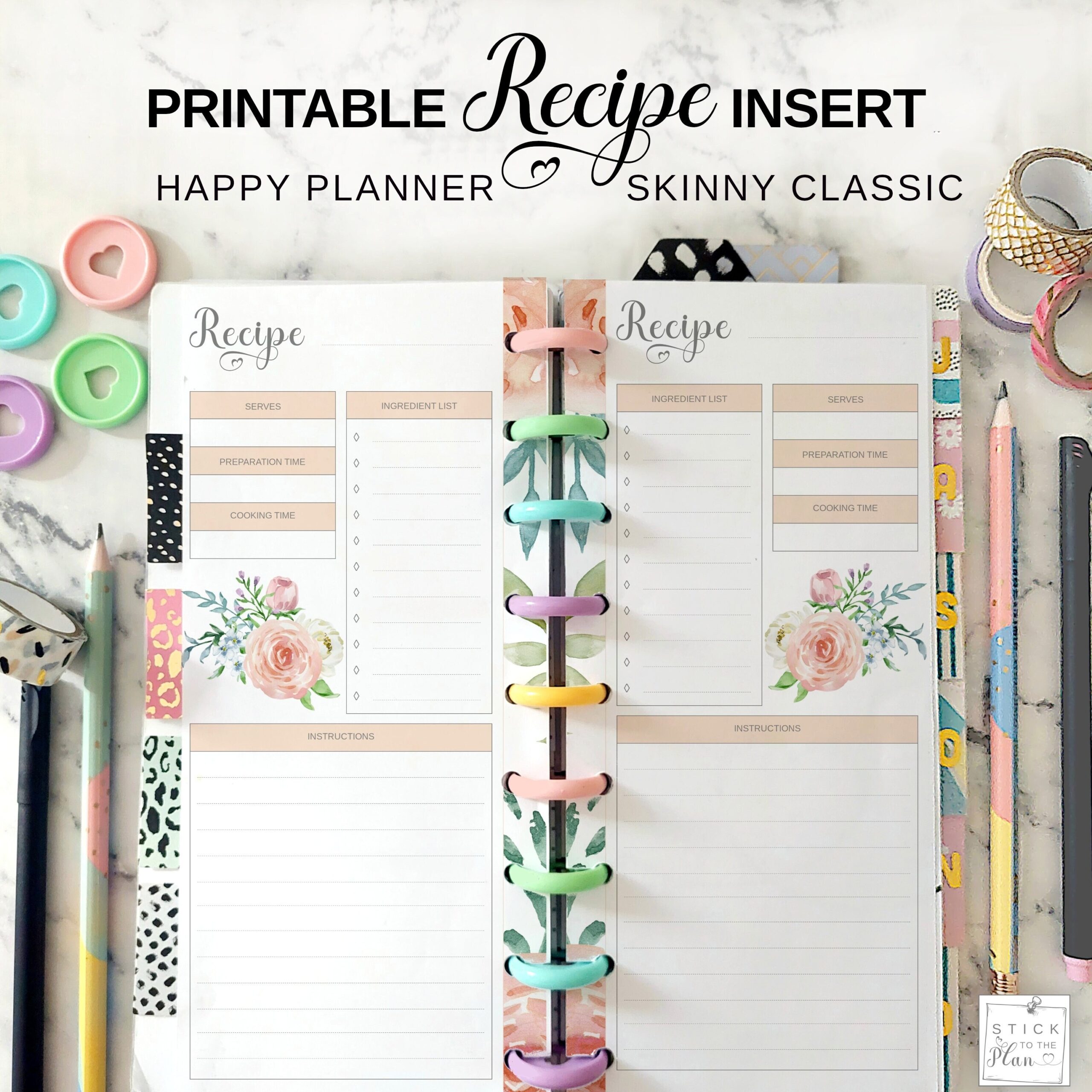 Skinny Classic Happy Planner Printable Recipe Page Classic HP Half Sheet Recipe Planner Insert Floral Classic Skinny Recipe Card Template Etsy