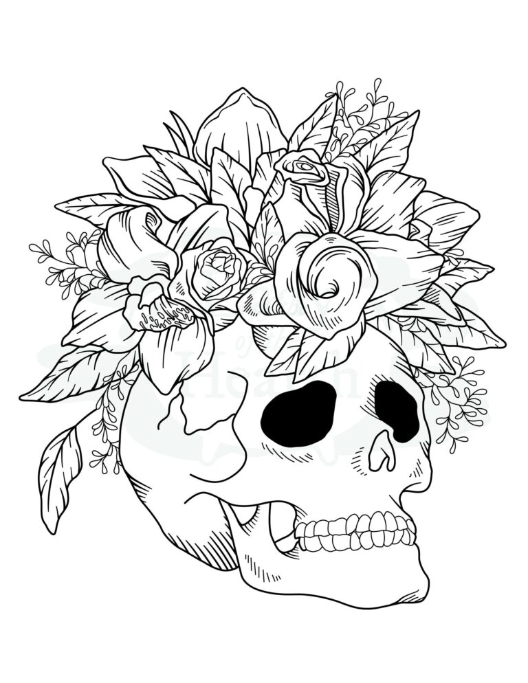 Skull With Flowers Printable Coloring Page