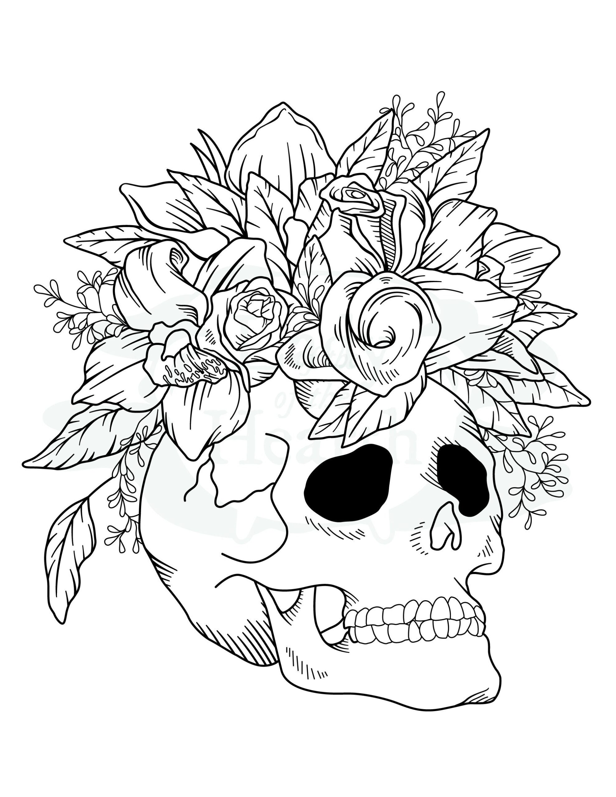 Skull With Flowers Printable Coloring Page