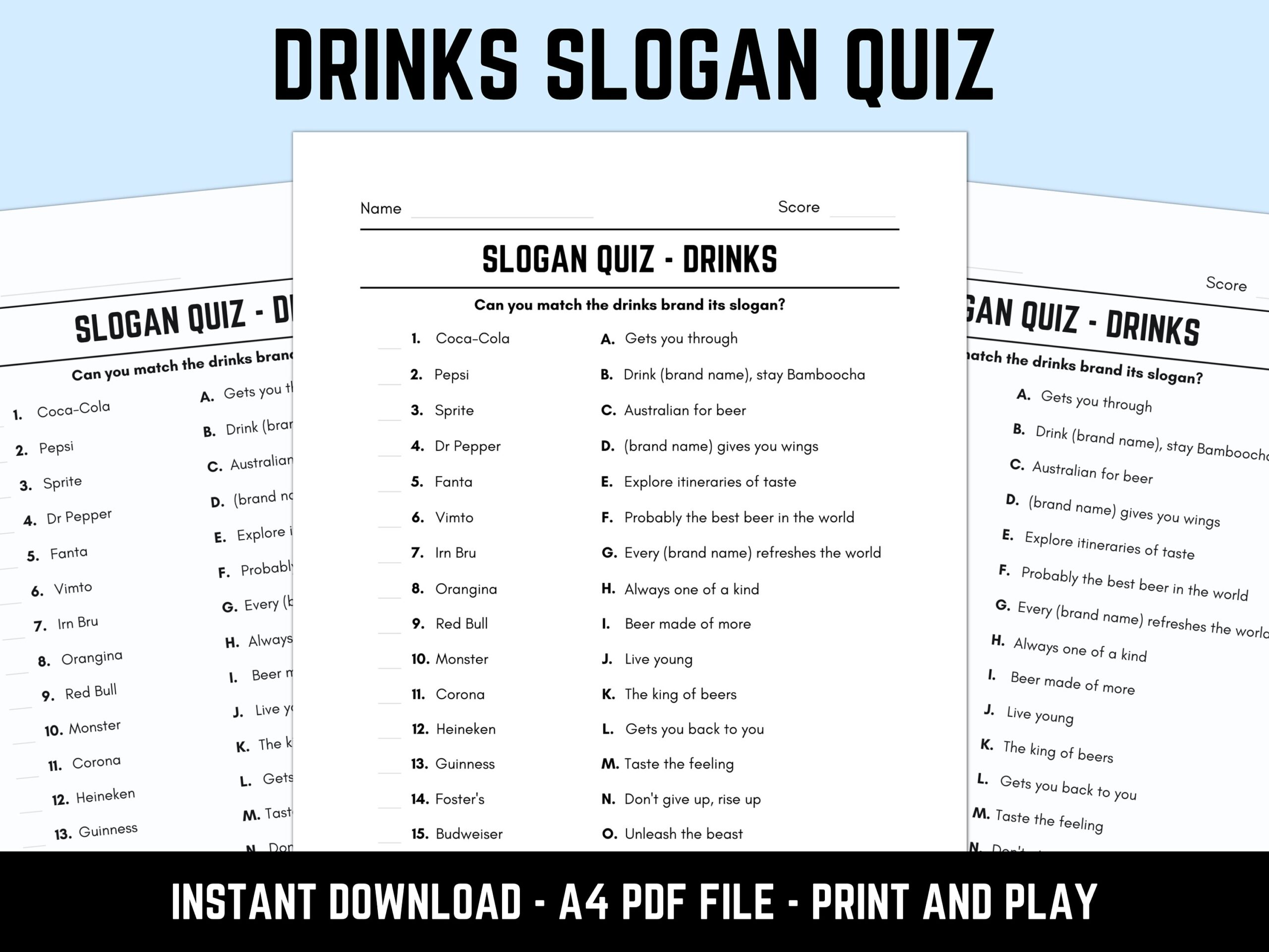 Slogan Quiz Worksheets Library