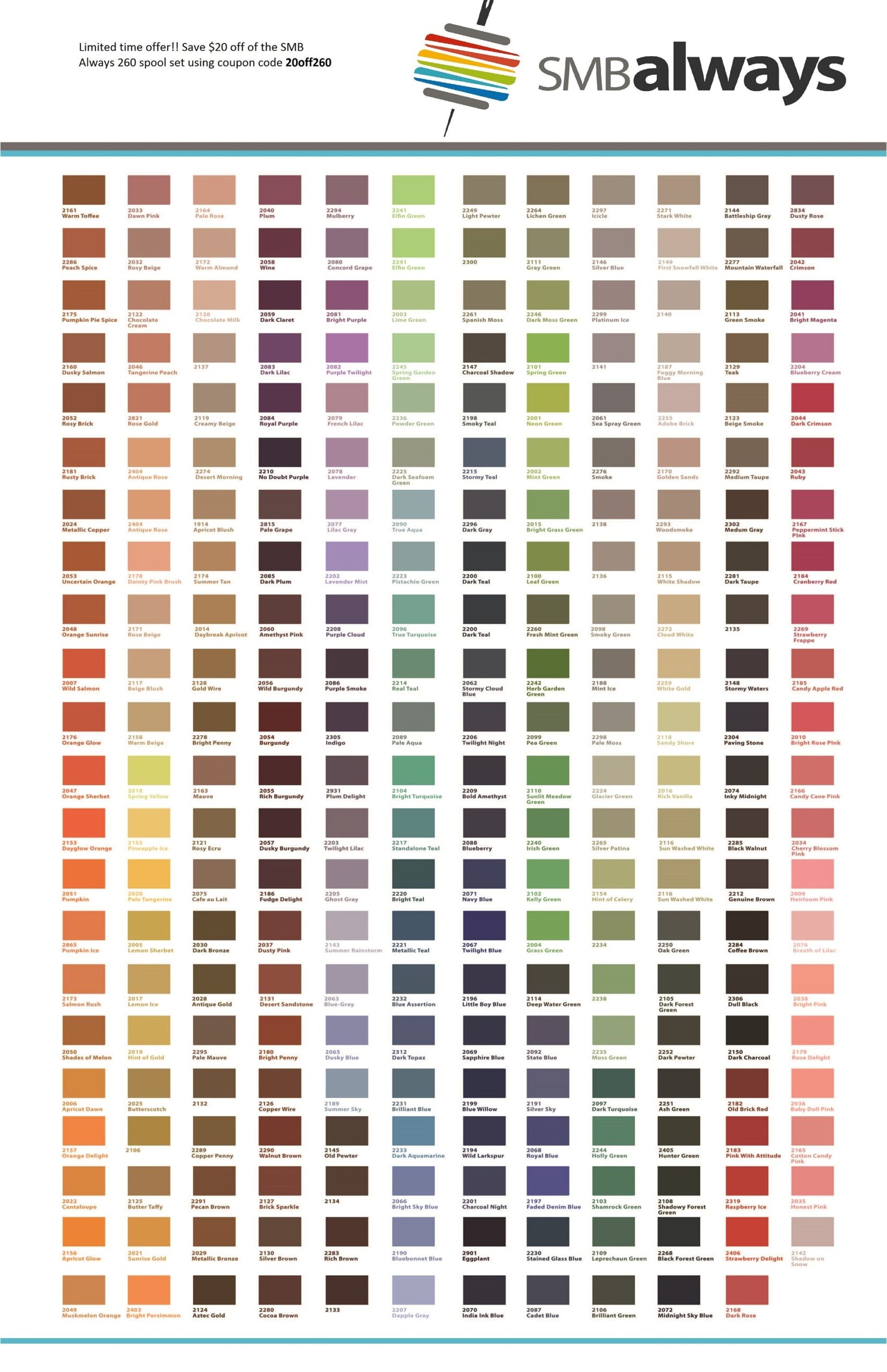 Smbalways Thread Chart CSV For Brother Pe design 10 260 Colors Etsy