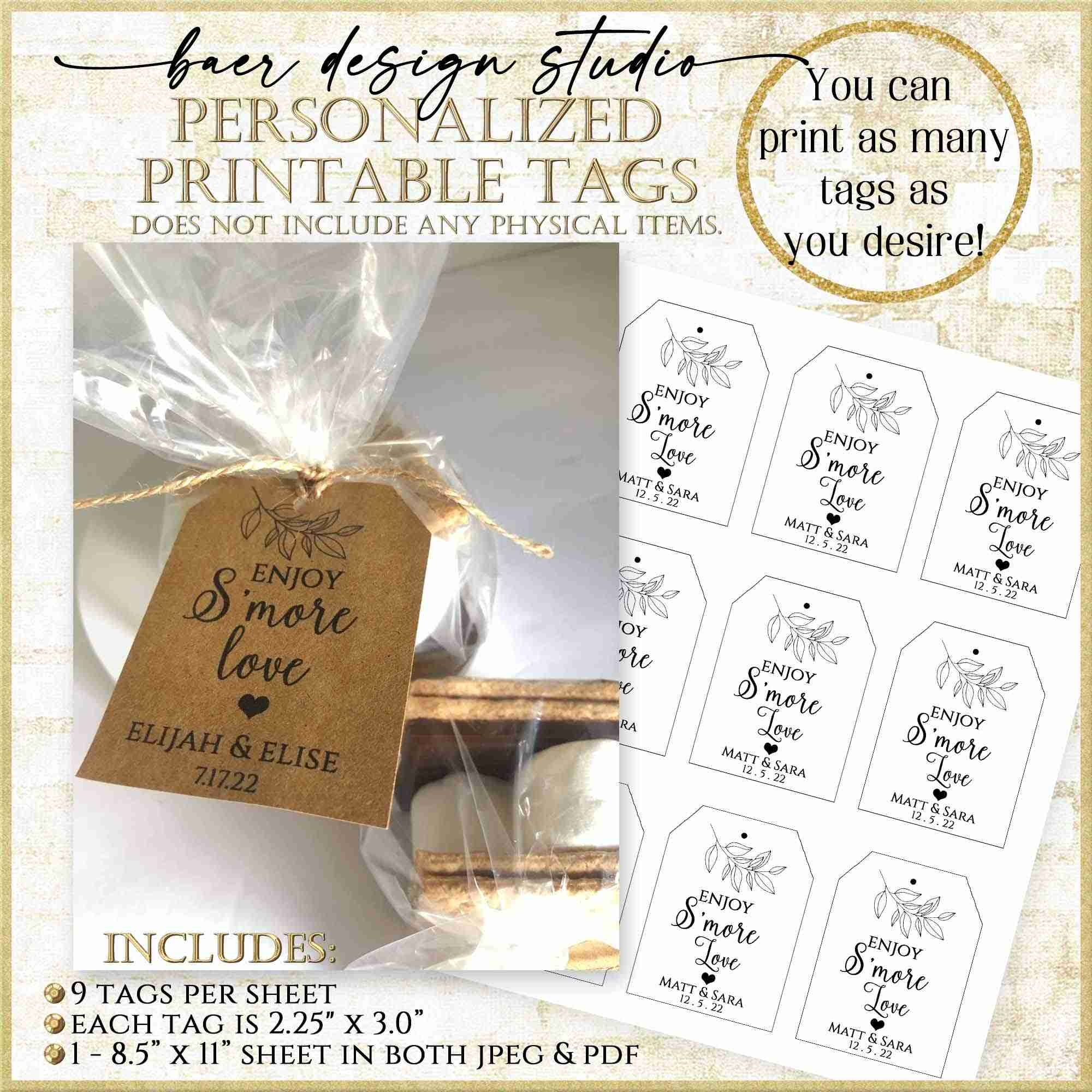 Smore Love Party Favors Tags Printable Tag Include Personalization  Smore Love Party Favors Tags Printable Tag Include Personalization