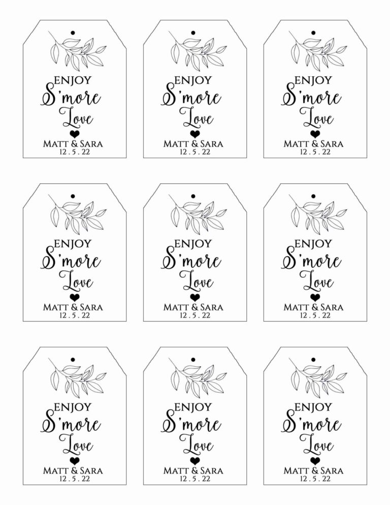 Smore Love Party Favors Tags Printable Tag Include Personalization 