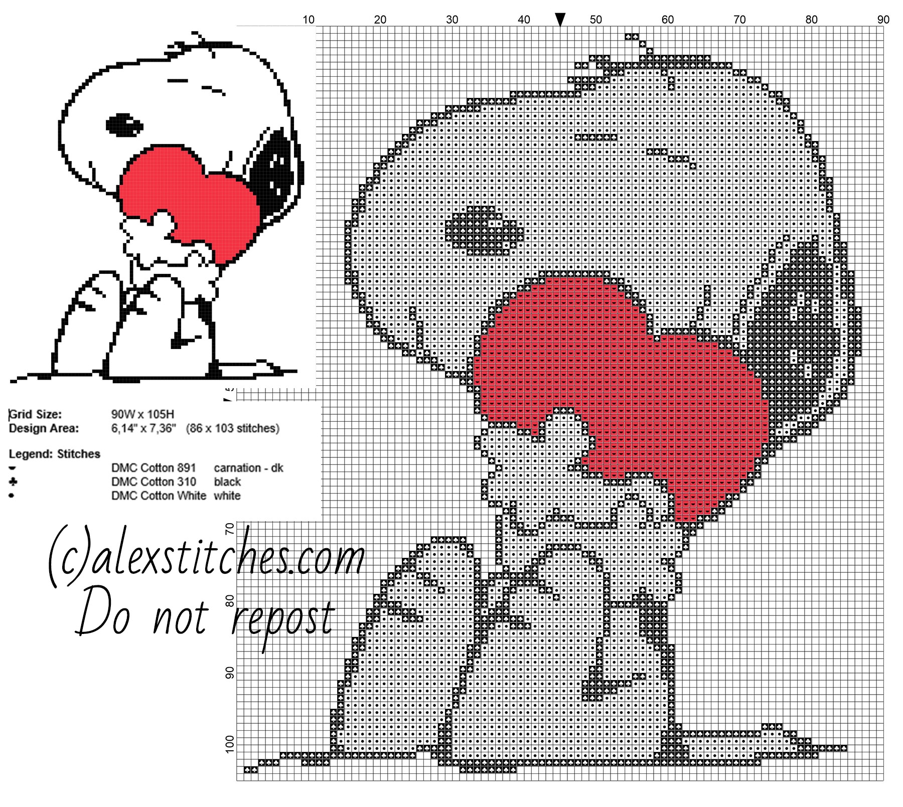 Snoopy With Heart Free Cross Stitch Pattern Small Size Free  Snoopy With Heart Free Cross Stitch Pattern Small Size Free