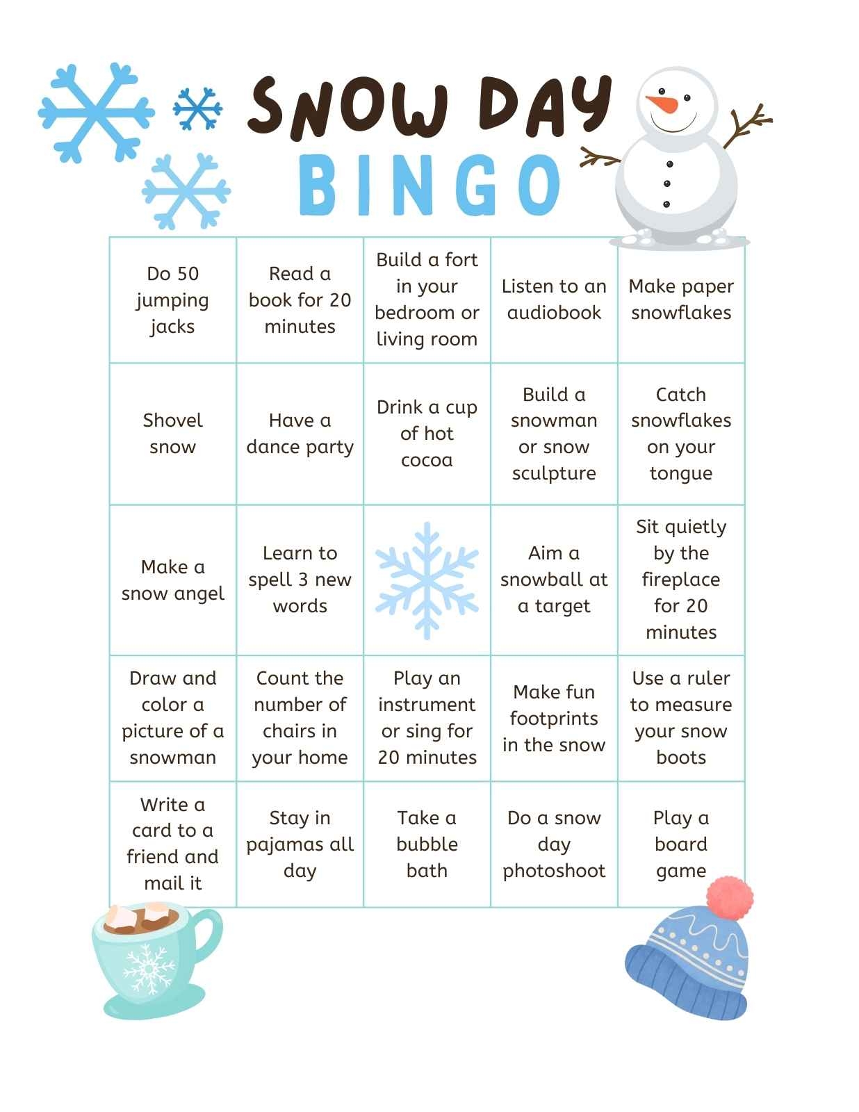the snowy day activities printables