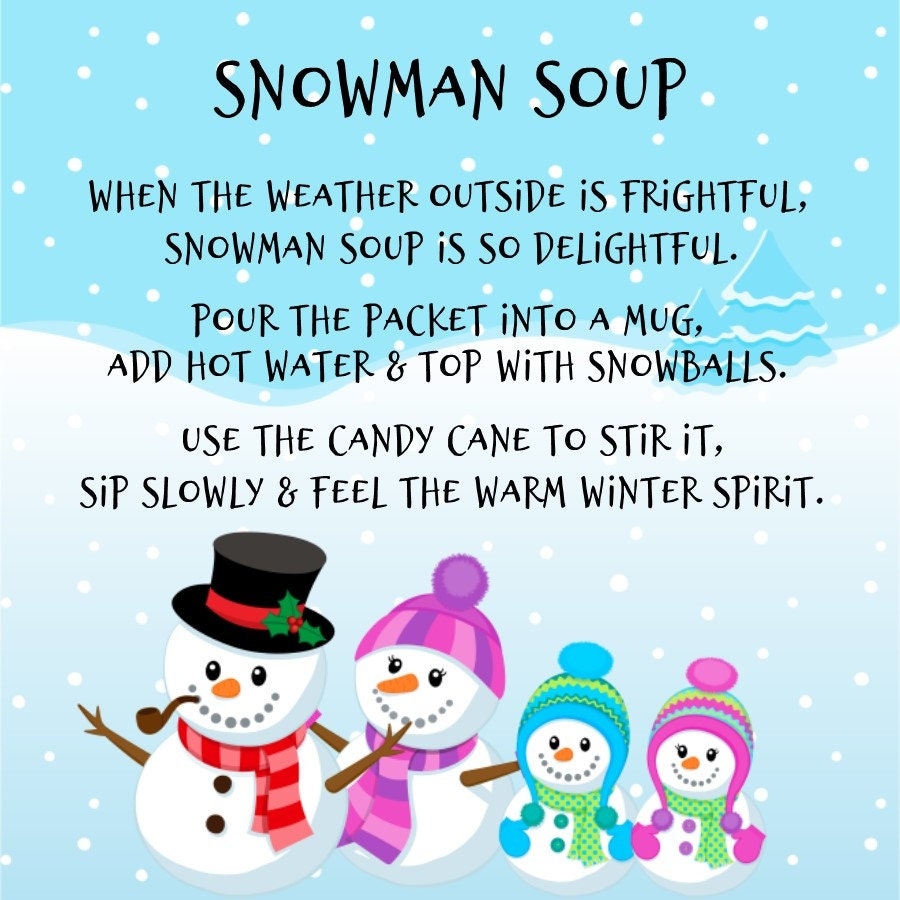 Snowman Soup Favor Tags YOU PRINT Printable File Instant Download Snowman Soup Favor Snowman Soup Tag Snowman