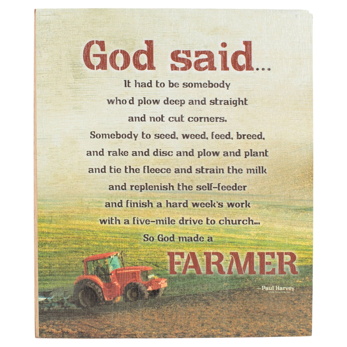 So God Made A Farmer Tractor Field 8 X 10 Green Wood Tabletop Block Sign