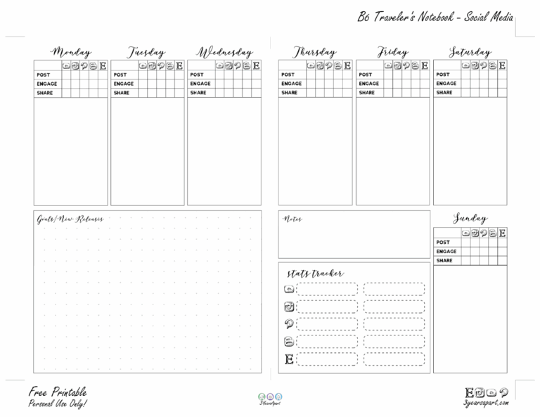 Social Media Planner Inserts Free Printable For Traveler s Notebooks And Planners 3 Years Apart