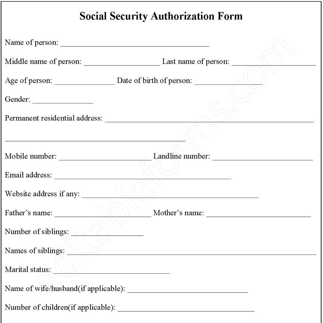 Social Security Authorization Fillable PDF Form And Word Document 