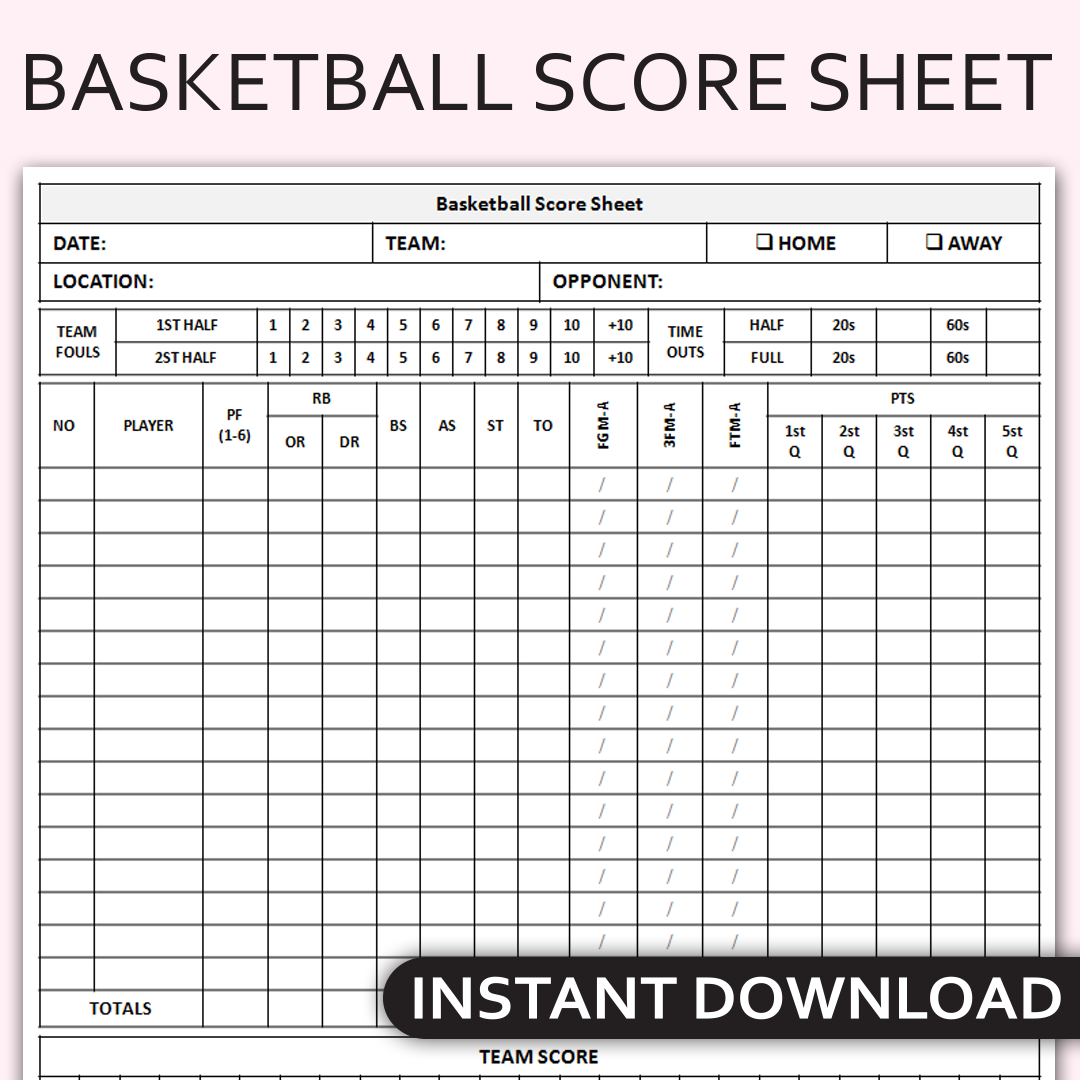 printable basketball scorebook sheets