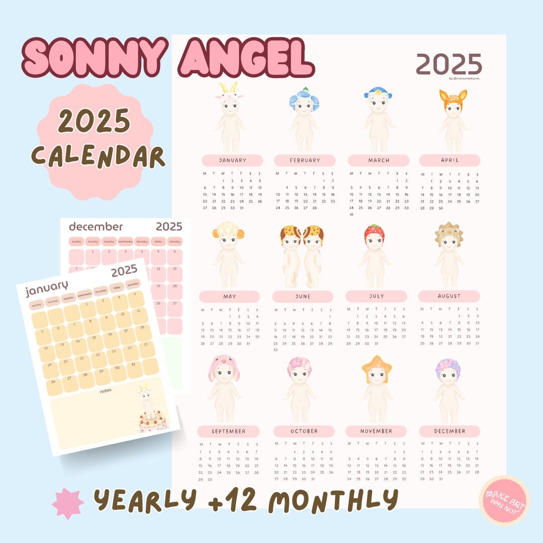 Sonny Angel 2025 Twelve Month Calendar Bundle DIGITAL Cute Printable Fillable Digital Instant Download 12 Monthly Goodnotes Template Pink Etsy