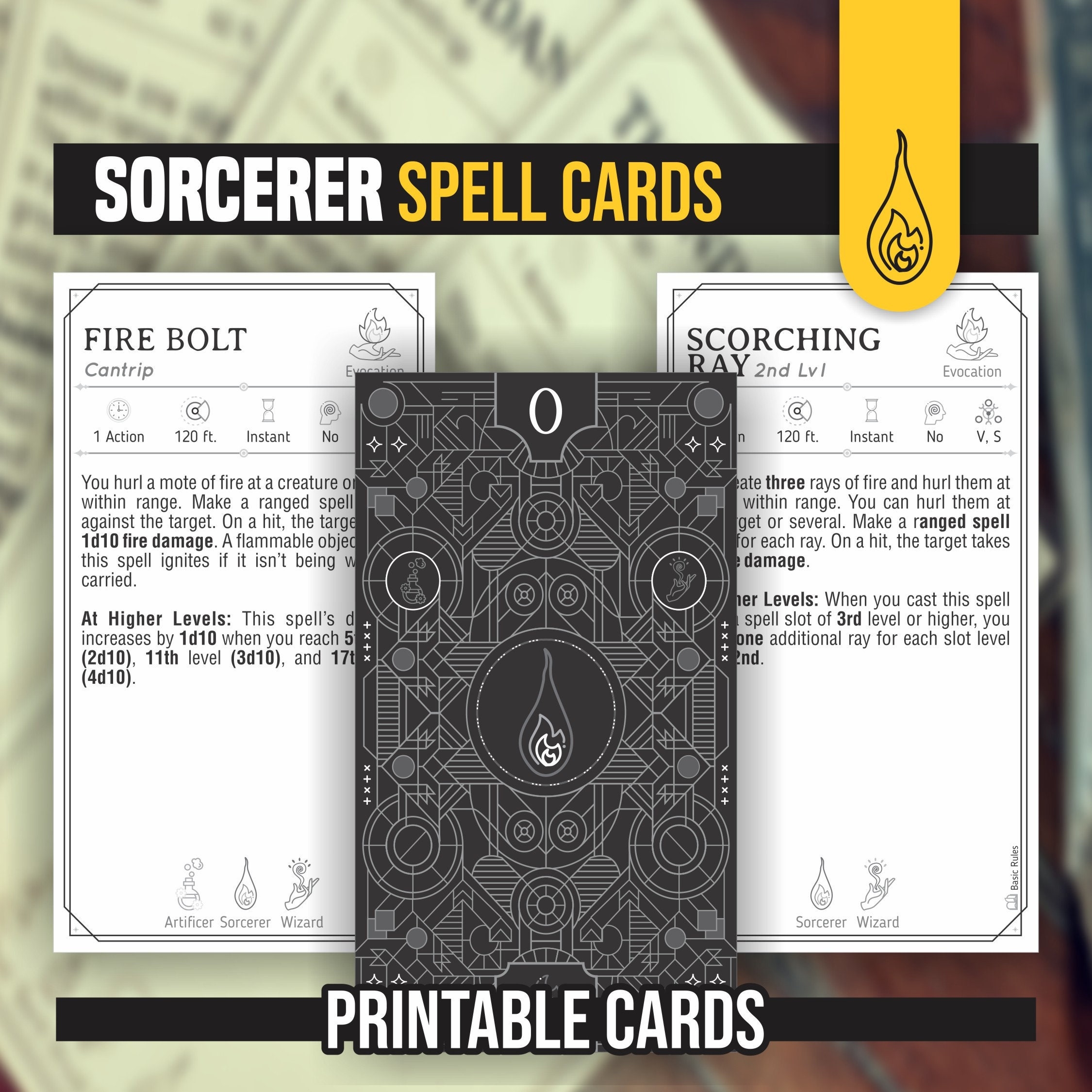 SORCERER Spell Cards For DnD 5e Form Fillable PDFs Included 