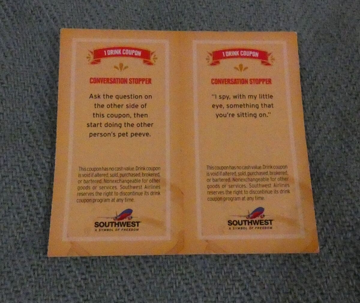 SOUTHWEST AIRLINES DRINK COUPONS BOOKLET OF 4 NOT VALID FOR USE EBay