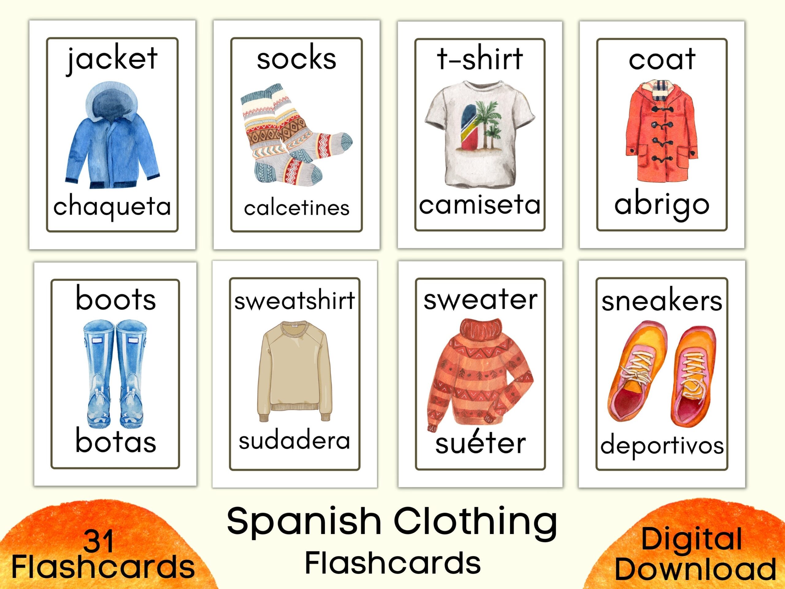 Spanish Clothing Flashcards Printable 31 Spanish Flashcards Worksheets Library
