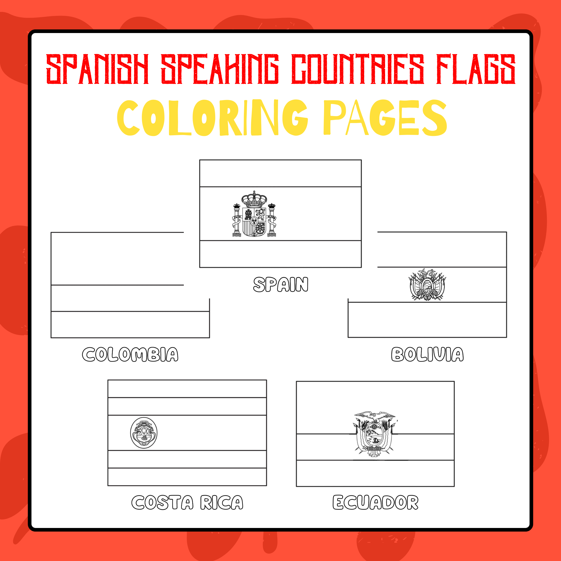 Spanish Speaking Countries Flags Coloring Pages Hispanic Heritage Month