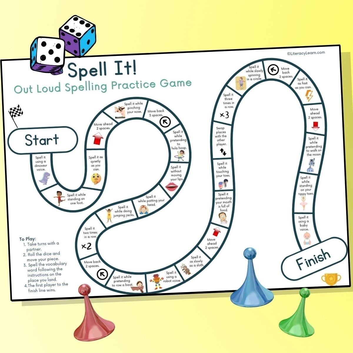 Spelling Practice Printable Board Game Free Literacy Learn