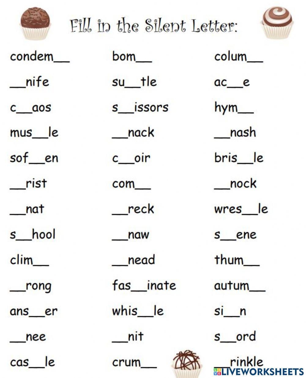 SPELLING WORDS WITH SILENT LETTERS Online Exercise For Live Worksheets Library